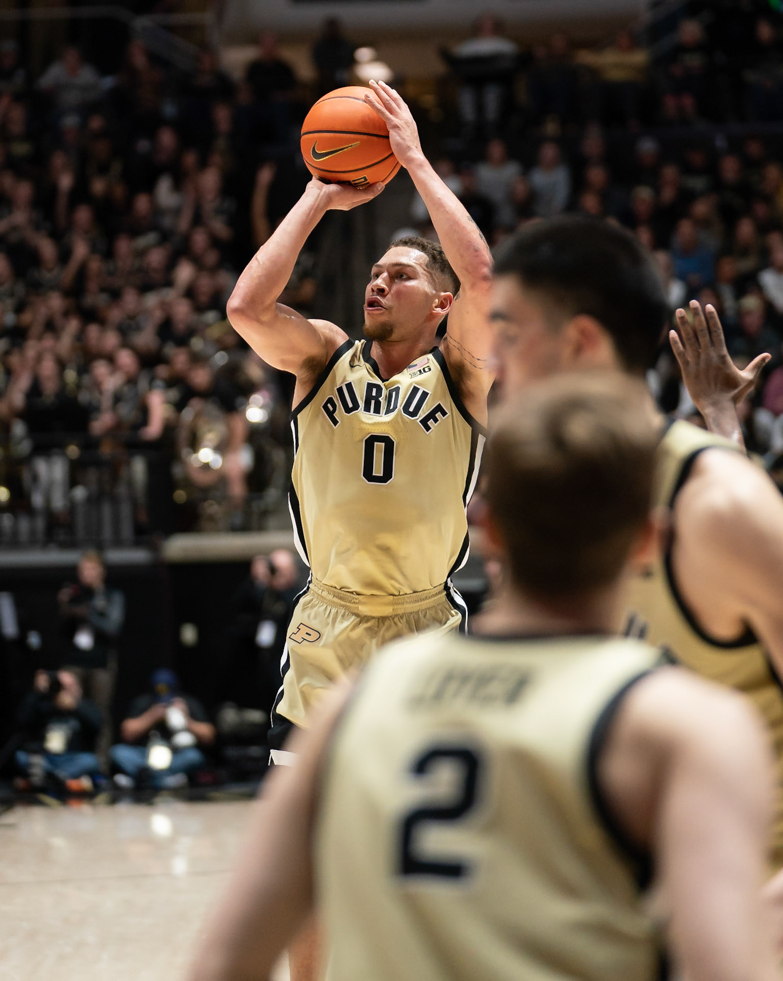 WEST LAFAYETTE, IN - FEBRUARY 15, 2024: Purdue Senior Forward Mason Gillis (0) in Purdue Boilermakers Men's Basketball vs the Minnesota Golden Gophers at Mackey Arena(Photo by Steve Bowen / Bowen Arrow Photography / Northern Indiana Sports Report)
