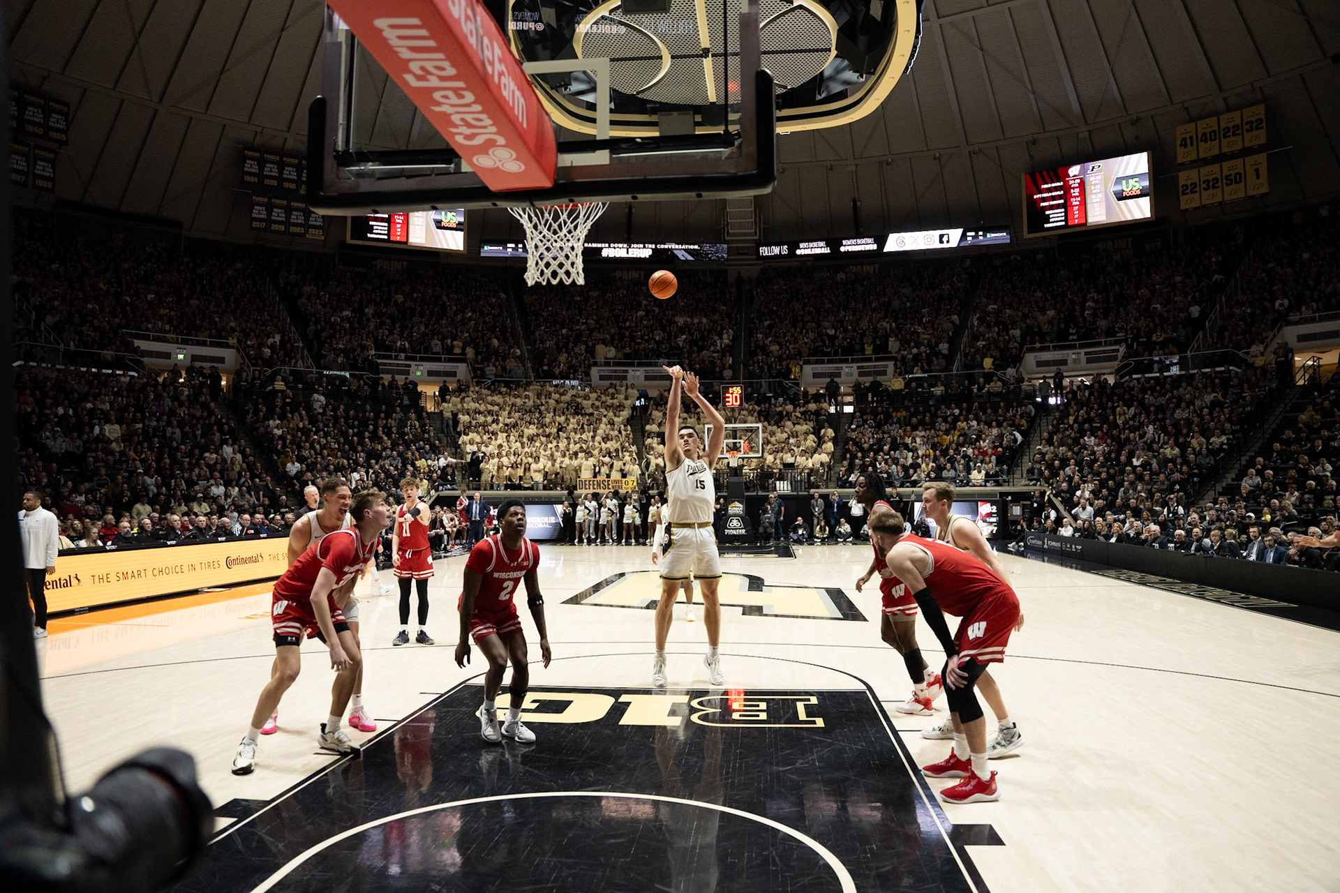 WEST LAFAYETTE, IN - MARCH 10, 2024: Purdue Senior Center Zach Edey (15) in Purdue University Boilermaker Basketball vs University of Wisconsin Badgers at Mackey Arena(Photo by Steve Bowen / Bowen Arrow Photography / Northern Indiana Sports Report)