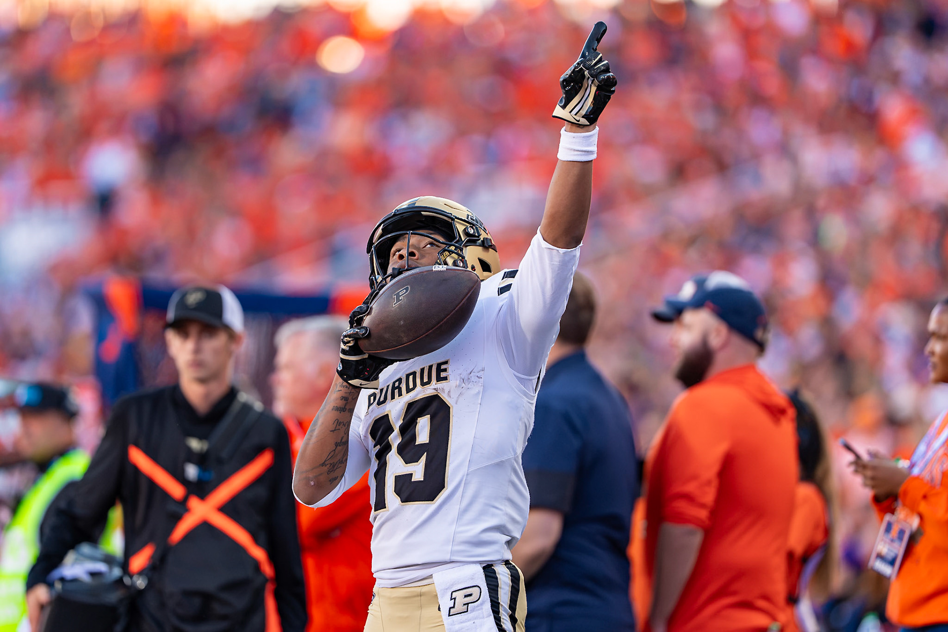 CHAMPAIGN, IL - OCTOBER 3, 2026: Purdue University Sophomore Wide Receiver Asaad Waseem (19) during the Purdue Boilermakers at Illinois Fighting Illini football game at Gies Memorial Stadium(Photo by Steve Bowen / Northern Indiana Sports Report)