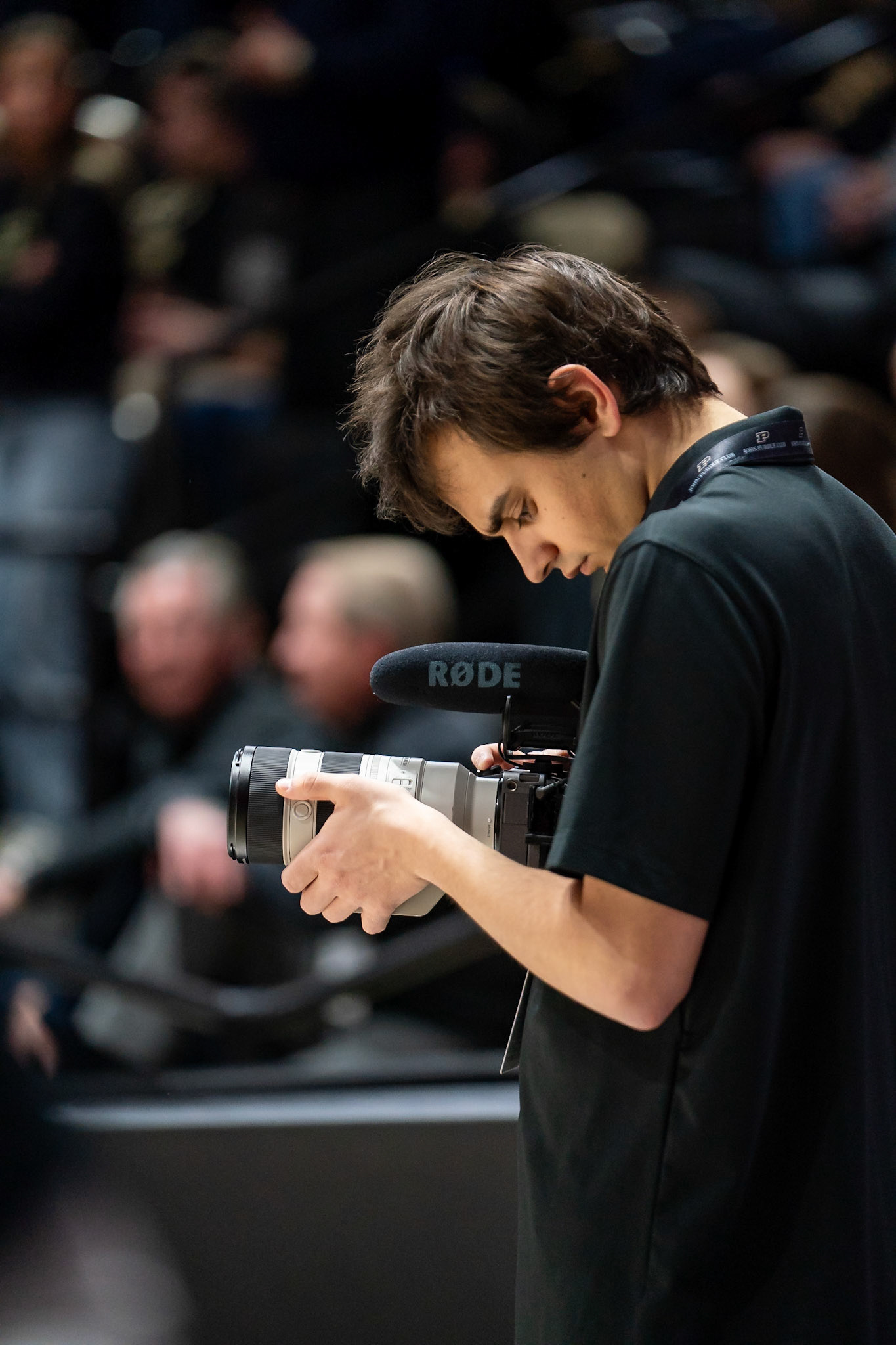 WEST LAFAYETTE, IN - FEBRUARY 10, 2024: Purdue Junior Creative Intern Brenden Bowen in Purdue Boilermaker vs Indiana Hoosiers Basketball at Mackey Arena(Photo by Steve Bowen / Bowen Arrow Photography / Northern Indiana Sports Report)