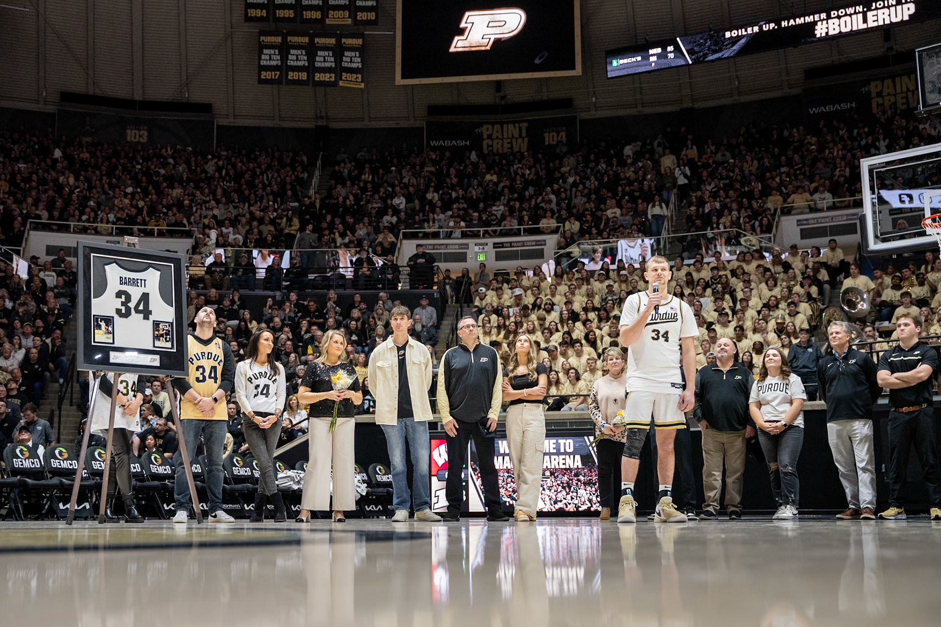 WEST LAFAYETTE, IN - MARCH 10, 2024: Purdue Senior Guard Carson Barrett (34) in Purdue University Boilermaker Basketball vs University of Wisconsin Badgers at Mackey Arena(Photo by Steve Bowen / Bowen Arrow Photography / Northern Indiana Sports Report)