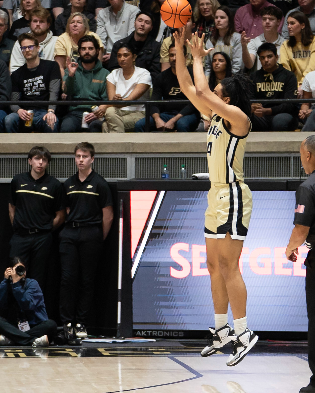 WEST LAFAYETTE, IN - FEBRUARY 15, 2024: Purdue Sophomore Forward Trey Kaufman-Renn (4) in Purdue Boilermakers Men's Basketball vs the Minnesota Golden Gophers at Mackey Arena(Photo by Steve Bowen / Bowen Arrow Photography / Northern Indiana Sports Report)