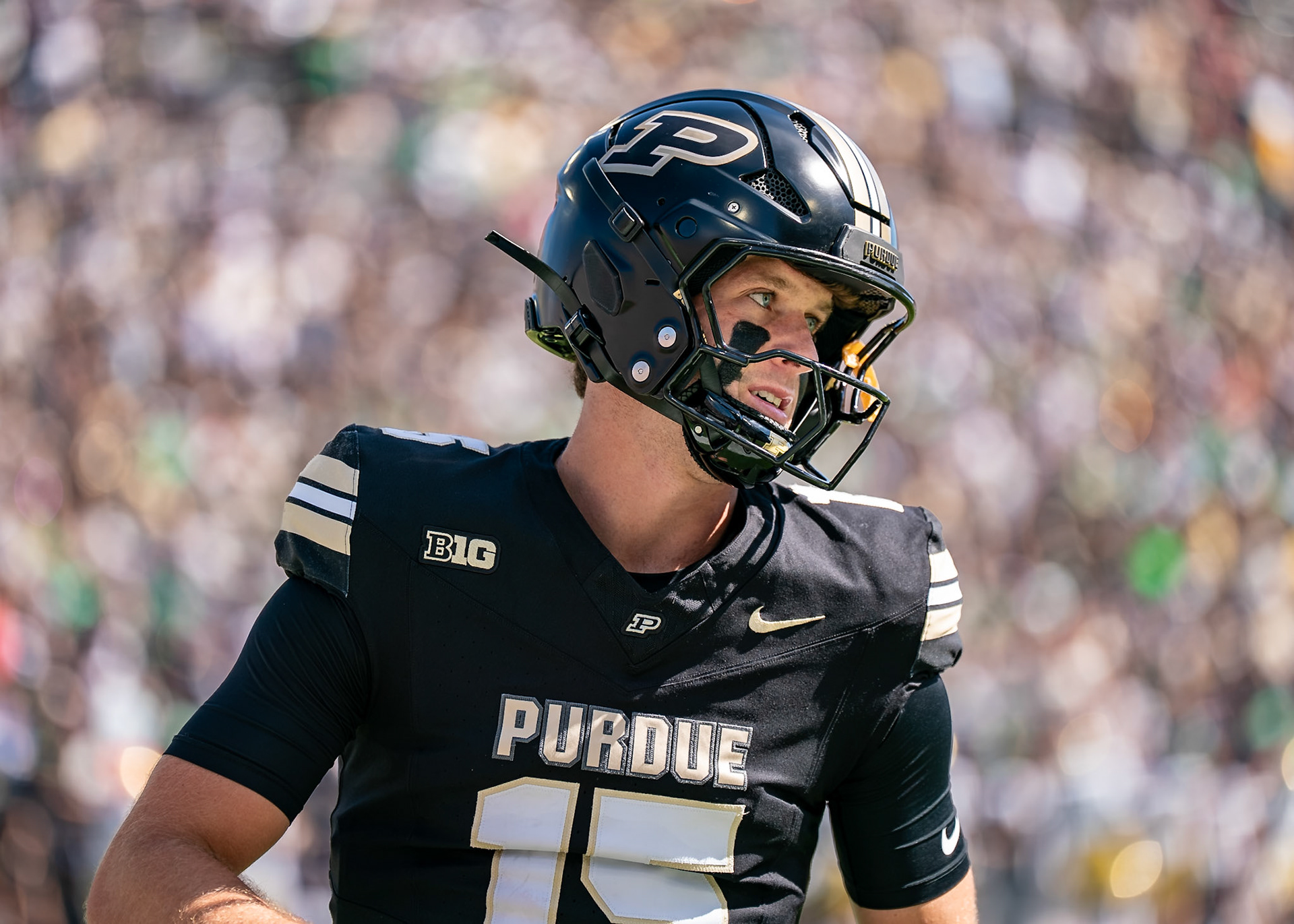 WEST LAFAYETTE, IN - SEPTEMBER 26, 2026: Purdue University Quarterback Ryan Browne (15) during the Purdue Boilermakers vs Notre Dame Fighting Irish football game at Ross-Ade Stadium(Photo by Steve Bowen / Northern Indiana Sports Report)