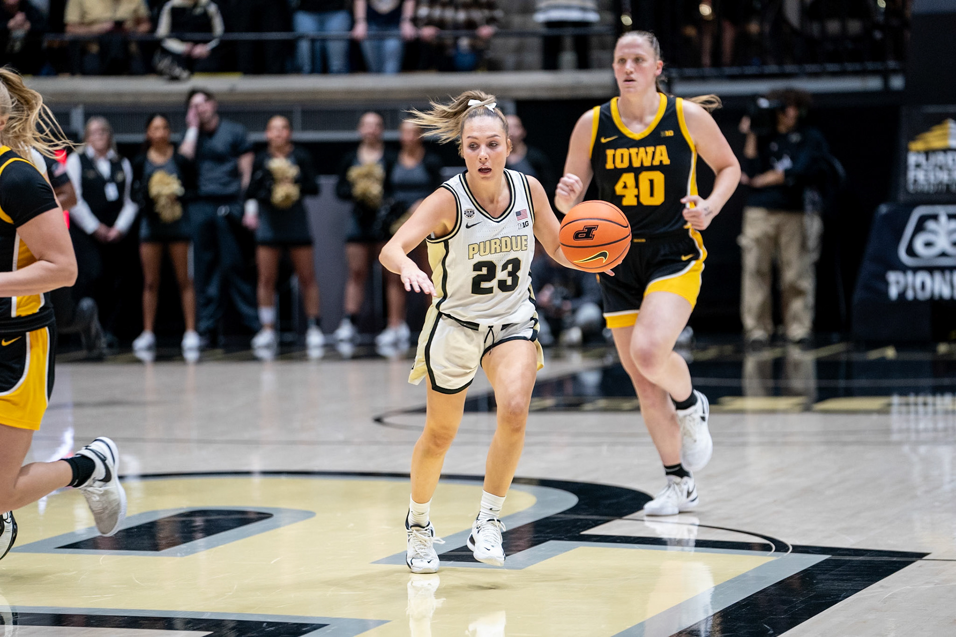 WEST LAFAYETTE, IN - JANUARY 10, 2024: Purdue 5th Year Guard Abbey Ellis (23) competing in Purdue Boilermaker Women's Basketball vs the Iowa Hawkeyes at Mackey Arena(Photo by Steve Bowen / Bowen Arrow Photography / Northern Indiana Sports Report)