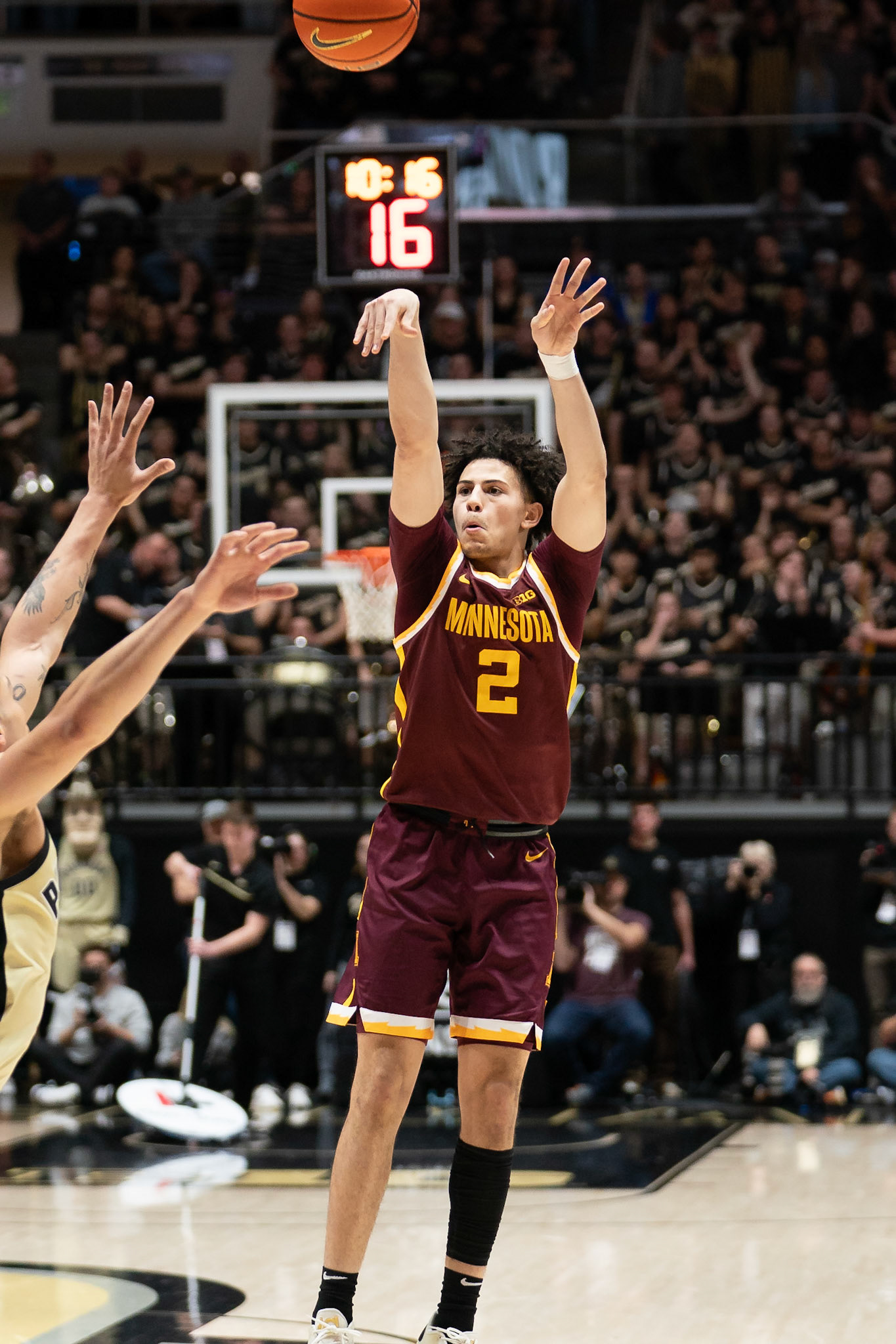 WEST LAFAYETTE, IN - FEBRUARY 15, 2024: Minnesota Junior Guard Mike Mitchell Jr. (2) in Purdue Boilermakers Men's Basketball vs the Minnesota Golden Gophers at Mackey Arena(Photo by Steve Bowen / Bowen Arrow Photography / Northern Indiana Sports Report)