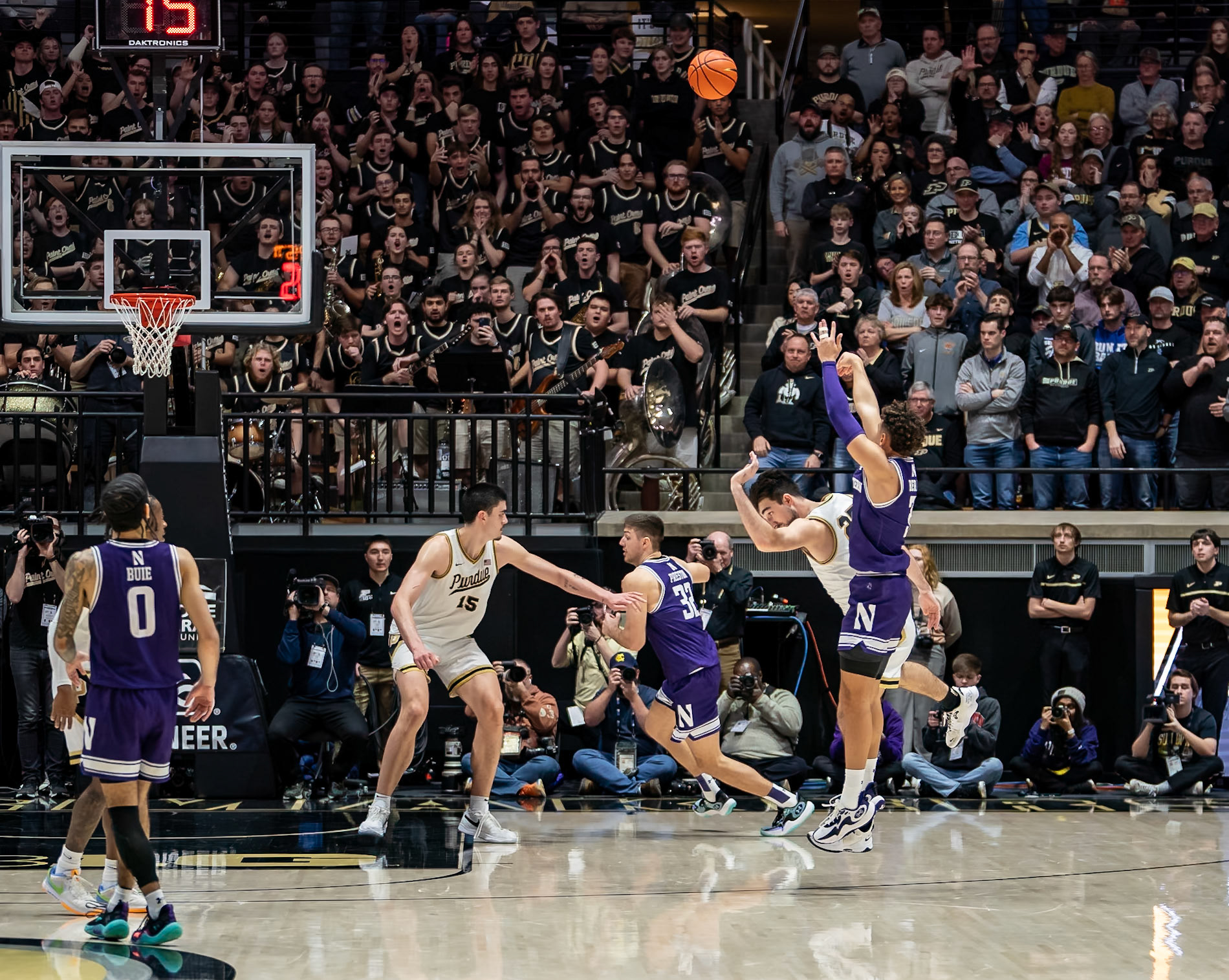 WEST LAFAYETTE, IN - JANUARY 31, 2024: Northwestern Senior Guard Ty Berry (3), Purdue Senior Guard Ethan Morton (25) competing in Purdue Boilermakers Mens Basketball versus the Northwestern Wildcats at Mackey Arena(Photo by Steve Bowen / Bowen Arrow Photography / Northern Indiana Sports Report)