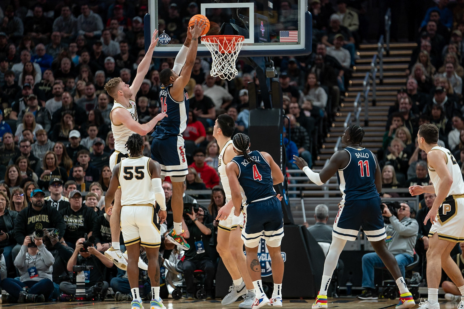 Photo (c) 2023 Bowen Arrow Photographywww.bowenarrowphotography.comIndy Classic basketball game between the Purdue University Boilermakers and the Arizona Univaersity Wildcats