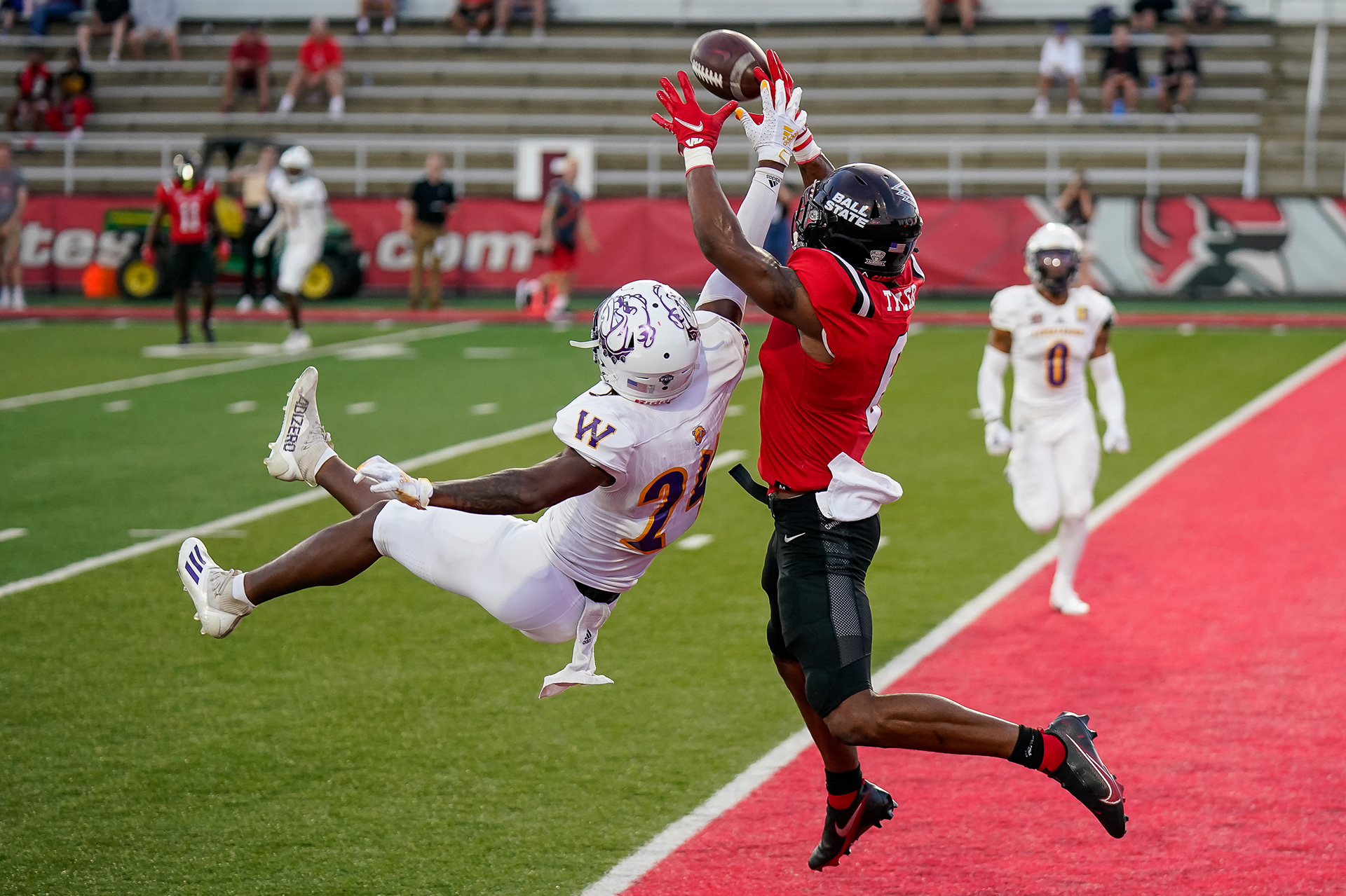 WIU's JJ Ross breaks up a pass thrown to BSU's Yo'Heinz Tyler