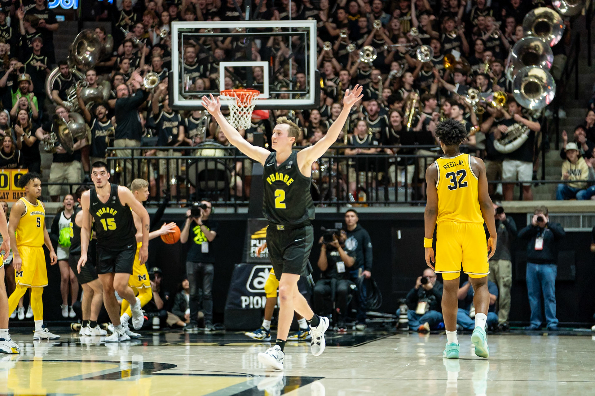 WEST LAFAYETTE, IN - JANUARY 23, 2024: Purdue Sophomore Guard Fletcher Loyer (2) competing in Purdue versus Michigan Mens Basketball at Mackey Arena(Photo by Steve Bowen / Bowen Arrow Photography / Northern Indiana Sports Report)