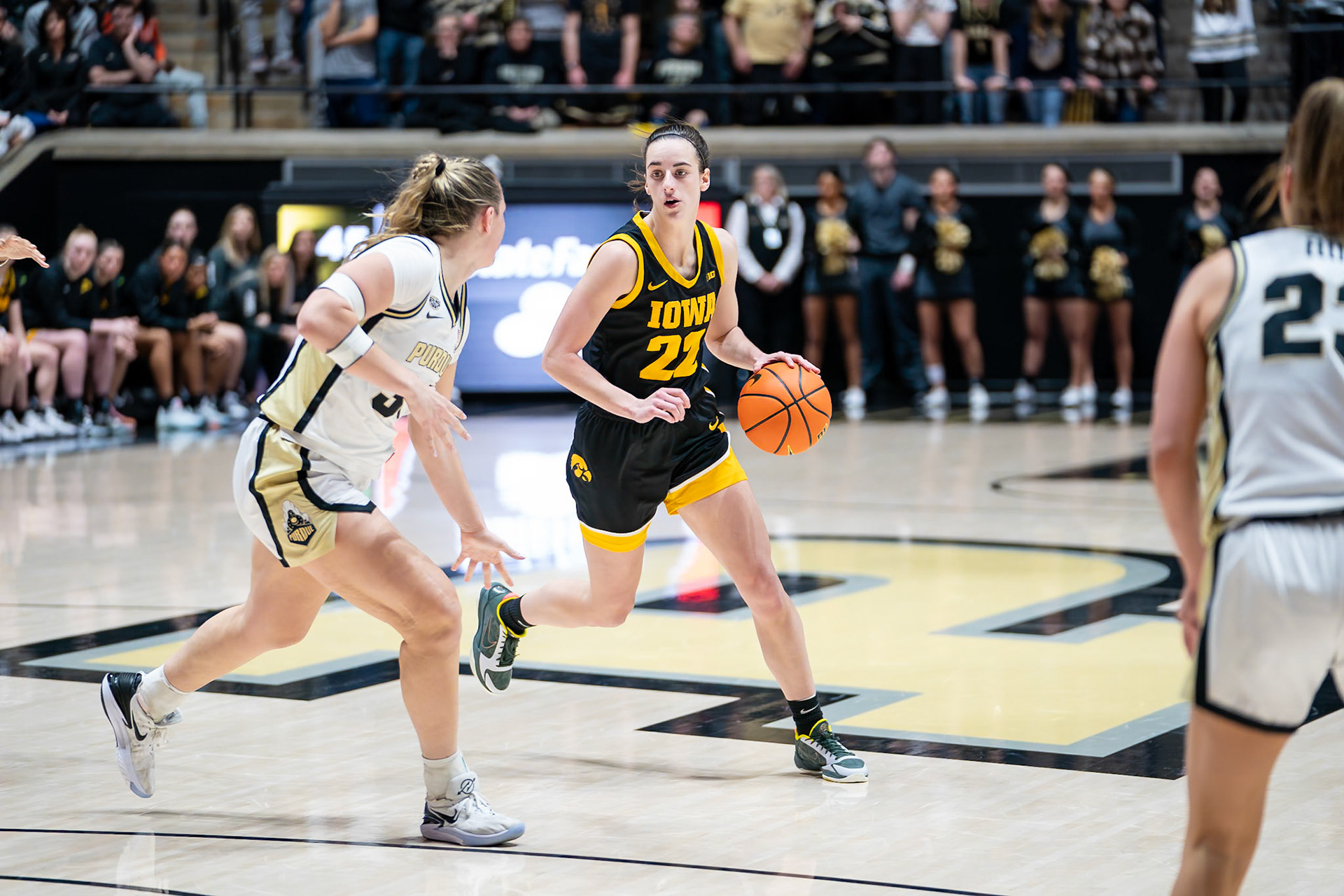WEST LAFAYETTE, IN - JANUARY 10, 2024: Iowa Guard Senior Caitlin Clark (22) competing in Purdue Boilermaker Women's Basketball vs the Iowa Hawkeyes at Mackey Arena(Photo by Steve Bowen / Bowen Arrow Photography / Northern Indiana Sports Report)