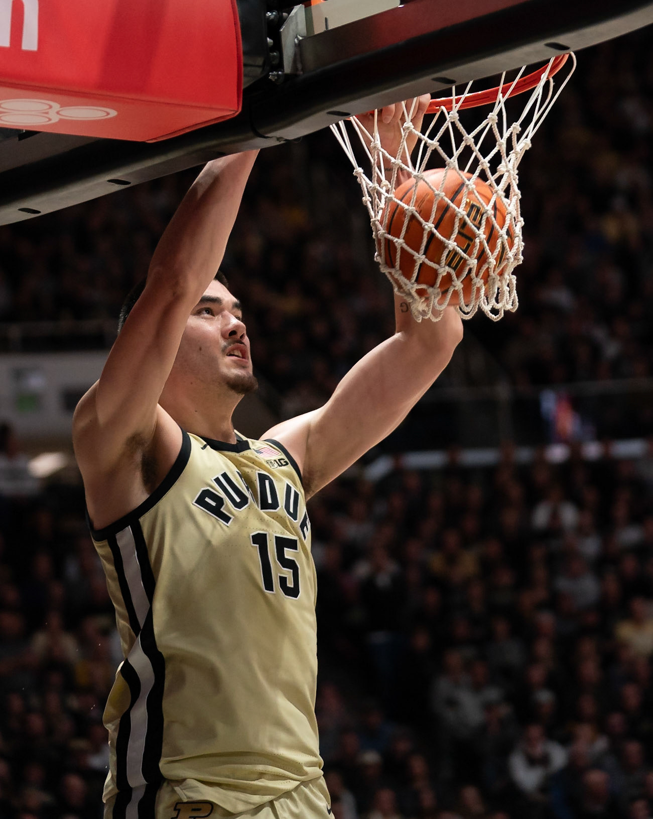 WEST LAFAYETTE, IN - FEBRUARY 15, 2024: Purdue Senior Center Zach Edey (15) in Purdue Boilermakers Men's Basketball vs the Minnesota Golden Gophers at Mackey Arena(Photo by Steve Bowen / Bowen Arrow Photography / Northern Indiana Sports Report)