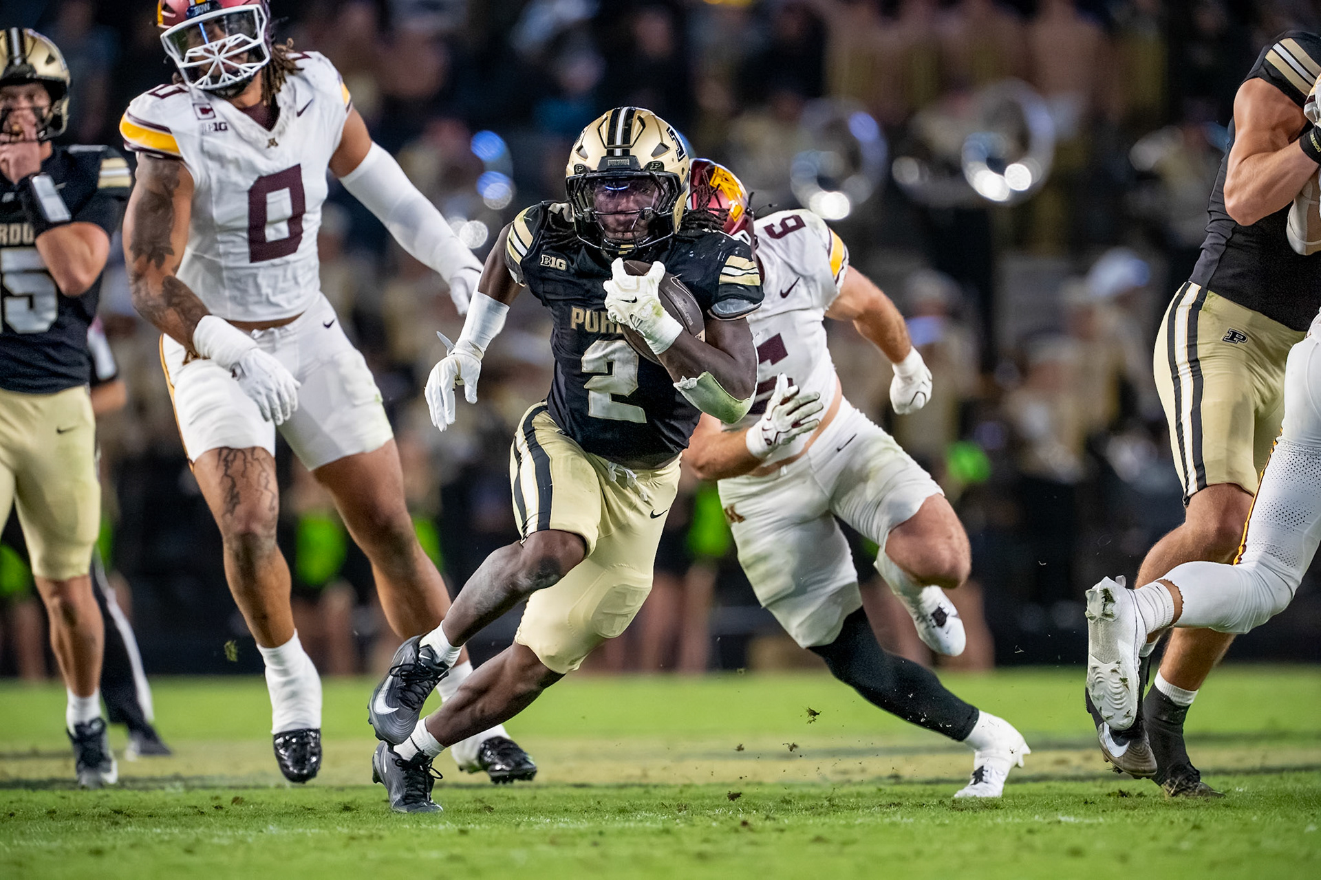WEST LAFAYETTE, IN - OCTOBER 10, 2026: Purdue University Sophomore Running Back Fame Ijeboi (2) during the Purdue Boilermakers vs Minnesota Golden Gophers football game at Ross-Ade Stadium(Photo by Steve Bowen / Northern Indiana Sports Report)