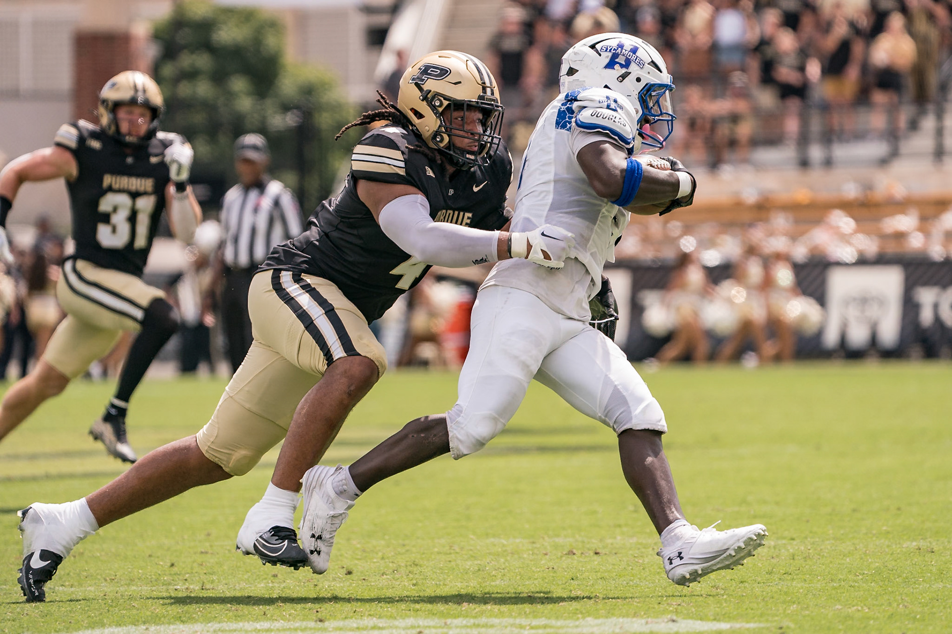 WEST LAFAYETTE, IN - AUGUST 31, 2024: in Purdue Boilermaker Football vs Indiana State Sycamores at Ross-Ade Stadium(Photo by Steve Bowen / Bowen Arrow Photography / Northern Indiana Sports Report)