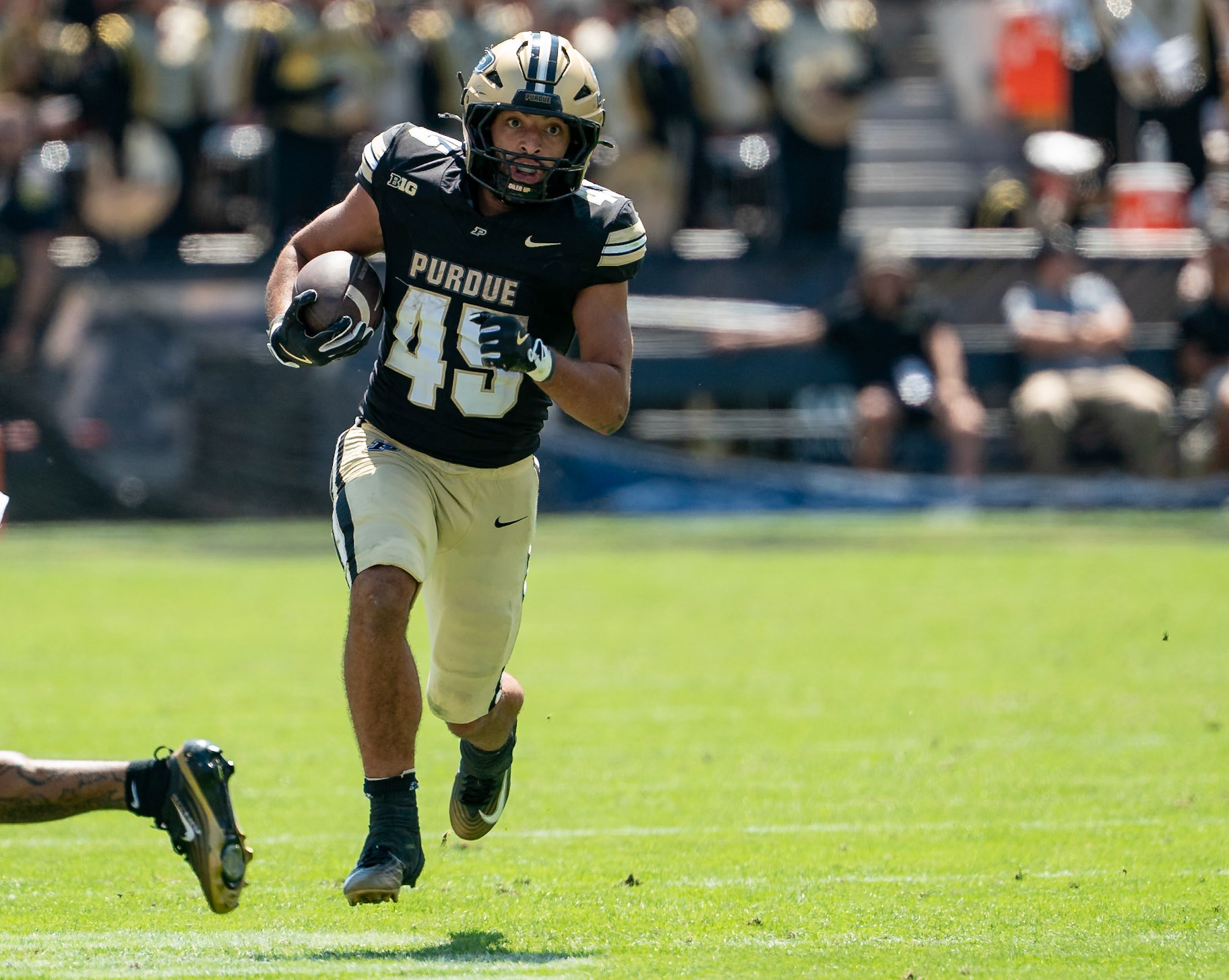 WEST LAFAYETTE, IN - AUGUST 30, 2025: Purdue University Senior Running Back Devin Mockobee (45) at Purdue Boilermaker Football vs Ball State Football at Ross-Ade Stadium(Photo by Steve Bowen / Northern Indiana Sports Report)