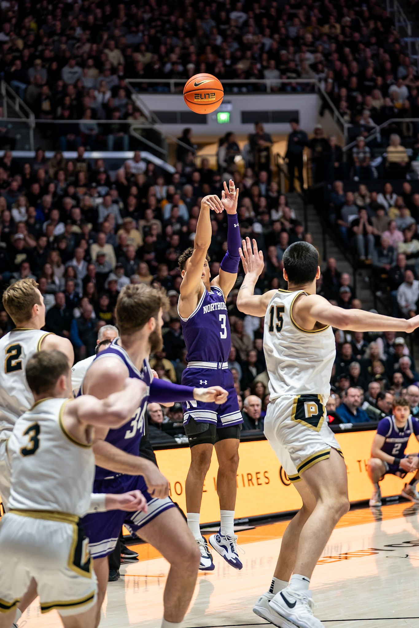 WEST LAFAYETTE, IN - JANUARY 31, 2024: Northwestern Senior Guard Ty Berry (3) competing in Purdue Boilermakers Mens Basketball versus the Northwestern Wildcats at Mackey Arena(Photo by Steve Bowen / Bowen Arrow Photography / Northern Indiana Sports Report)