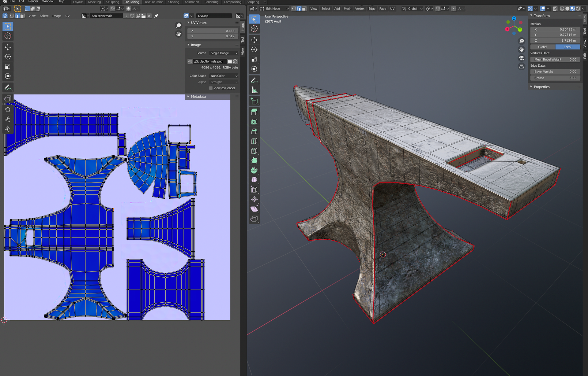UV Unwrapping to add textures, images, and normal maps.
