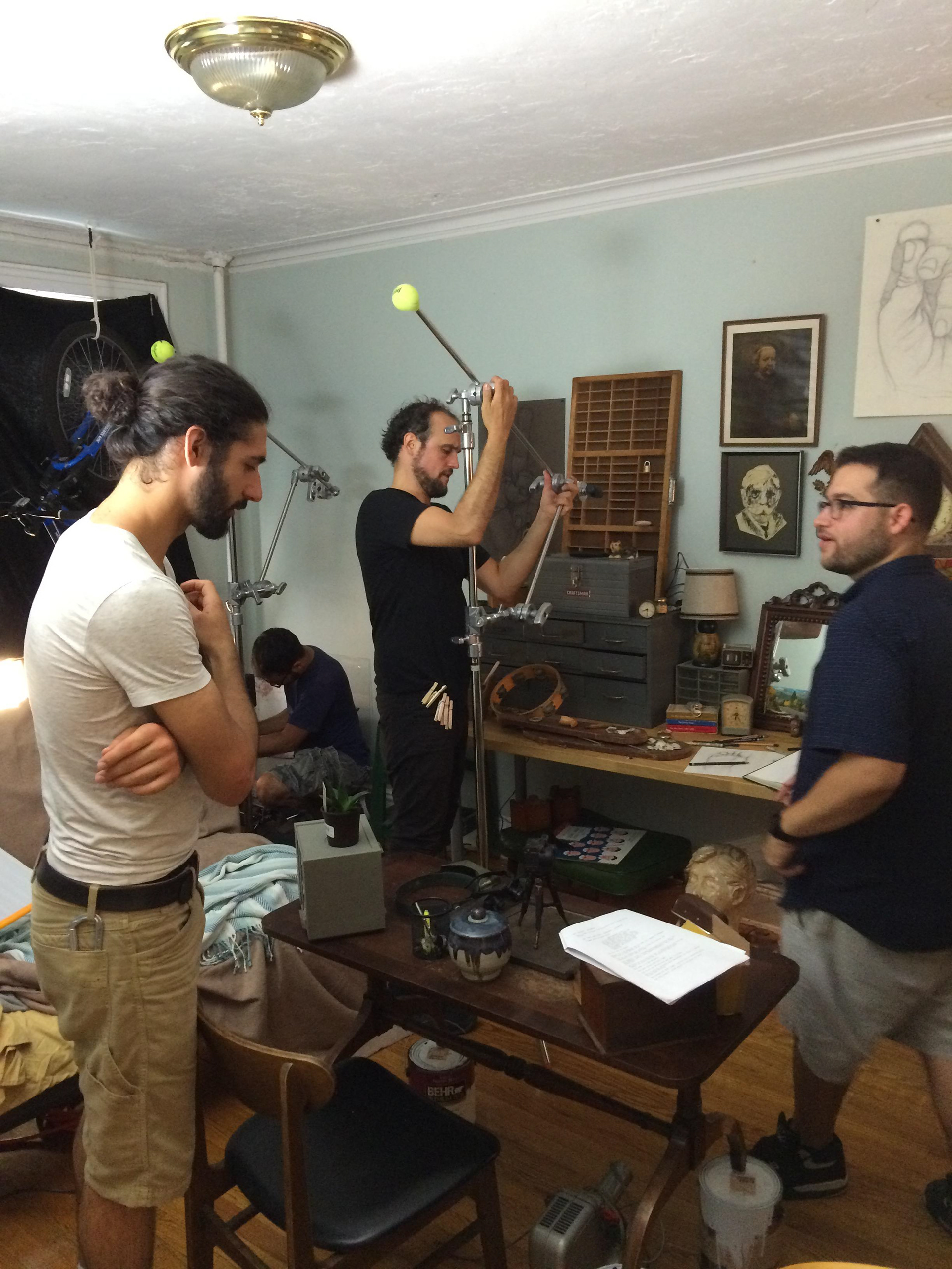 Mark discussing sound and boom angleswith Louis while Charles goes ham in the grip dept.