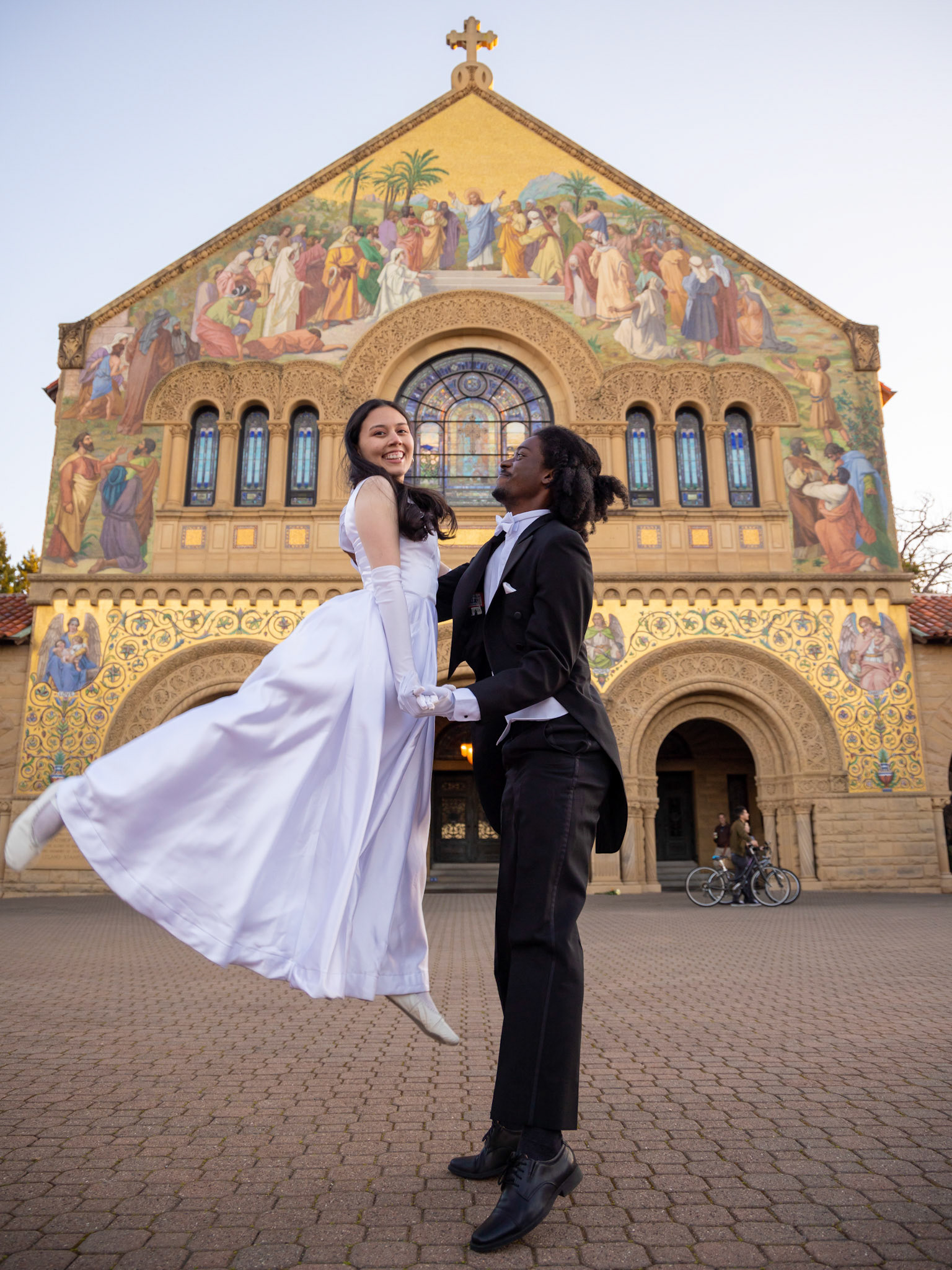 The Viennese Ball Opening Committee poses for a photoshoot on main quad