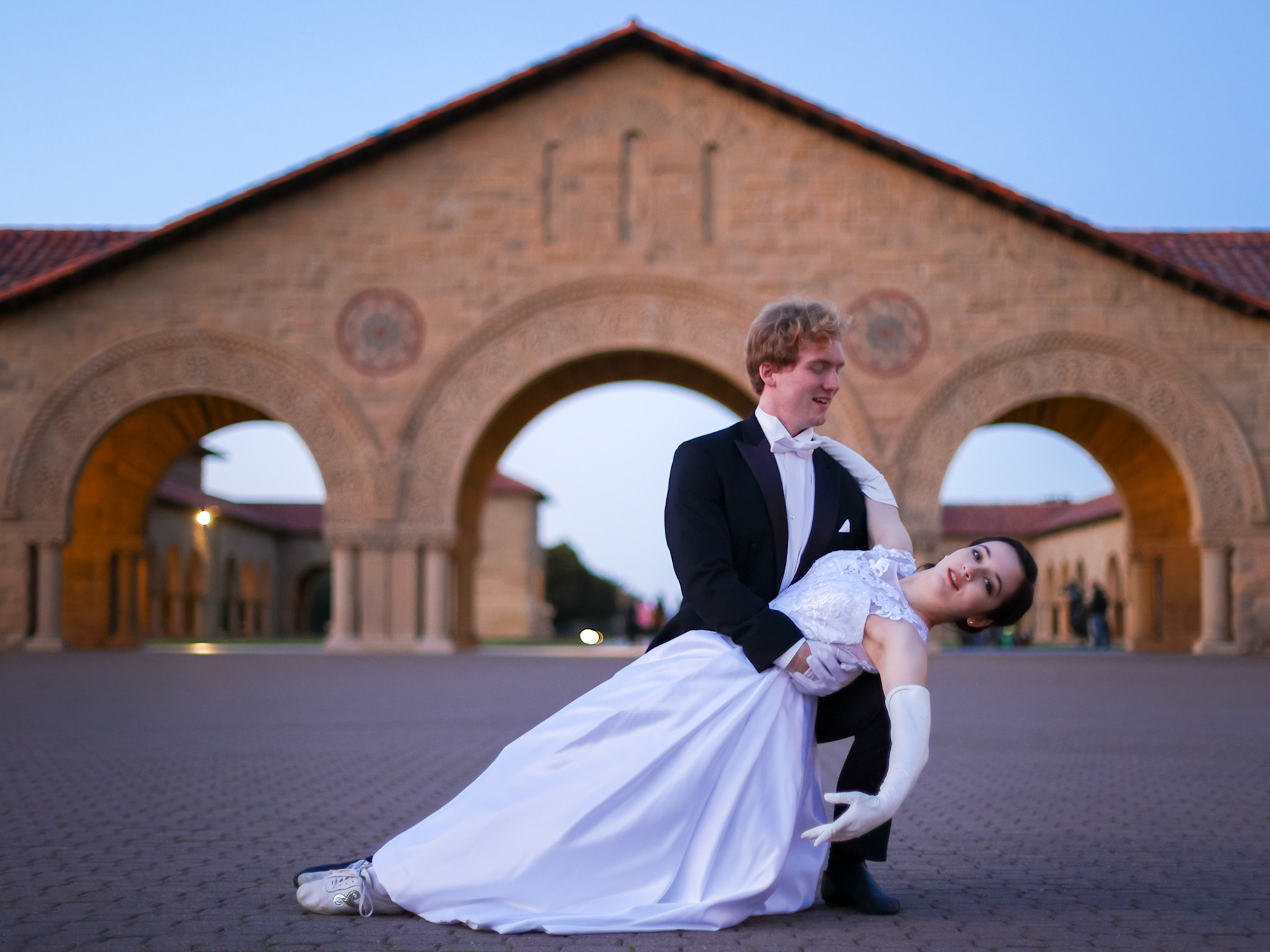 The Viennese Ball Opening Committee poses for a photoshoot on main quad