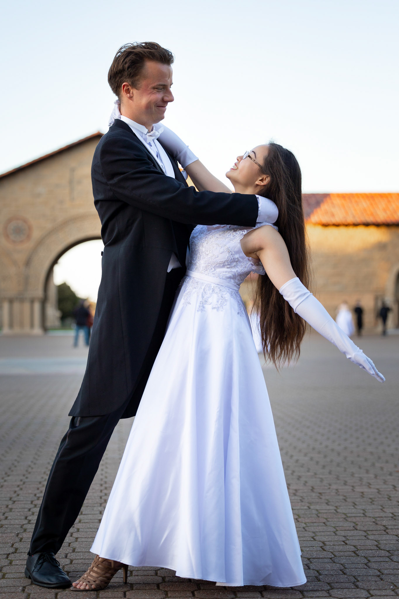 The Viennese Ball Opening Committee poses for a photoshoot on main quad