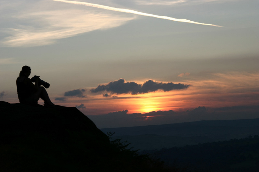 Capturing the sunset at the Cow & Calf, Ilkley