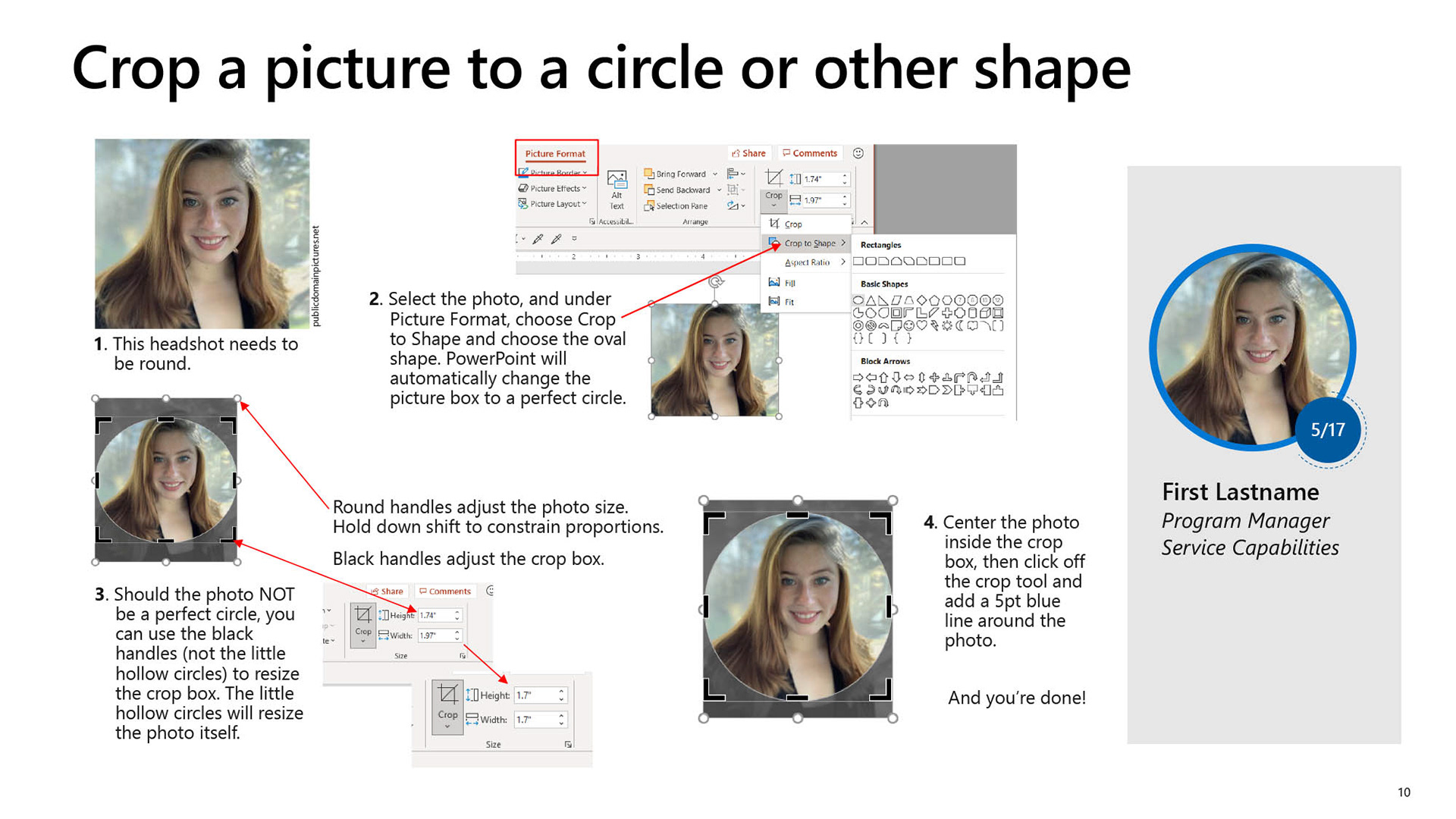 Tutorial slide for changing image shapes