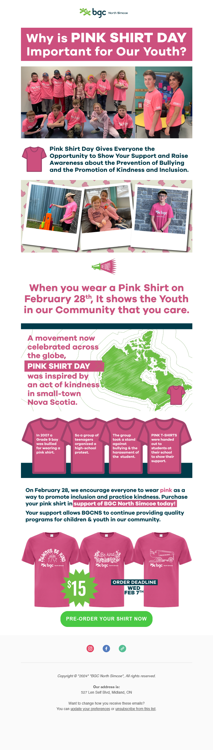 Introduction eBlast for Pink Shirt Day Campaign