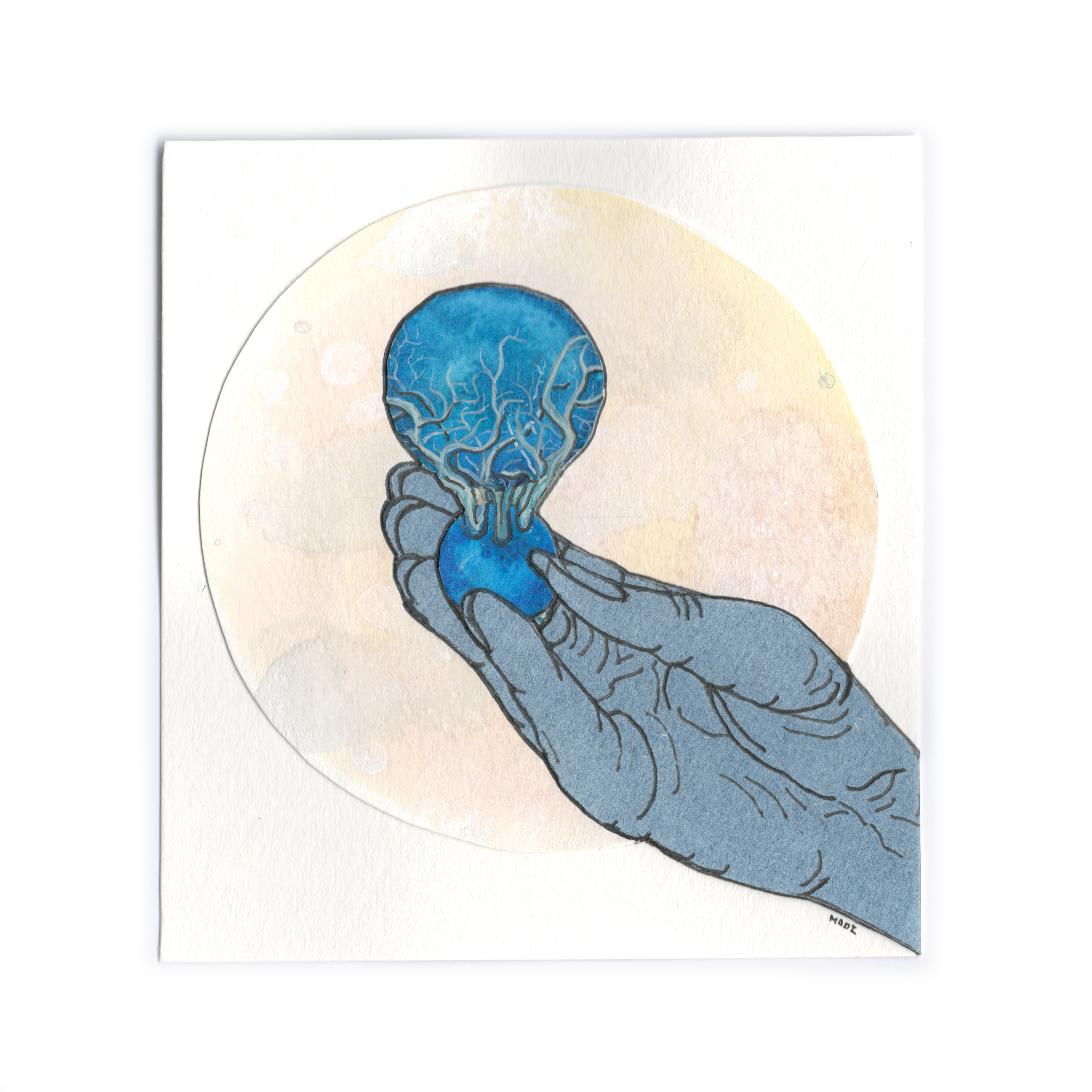 “new place of blue” : grows grey things (5” x 5 1/2”)
