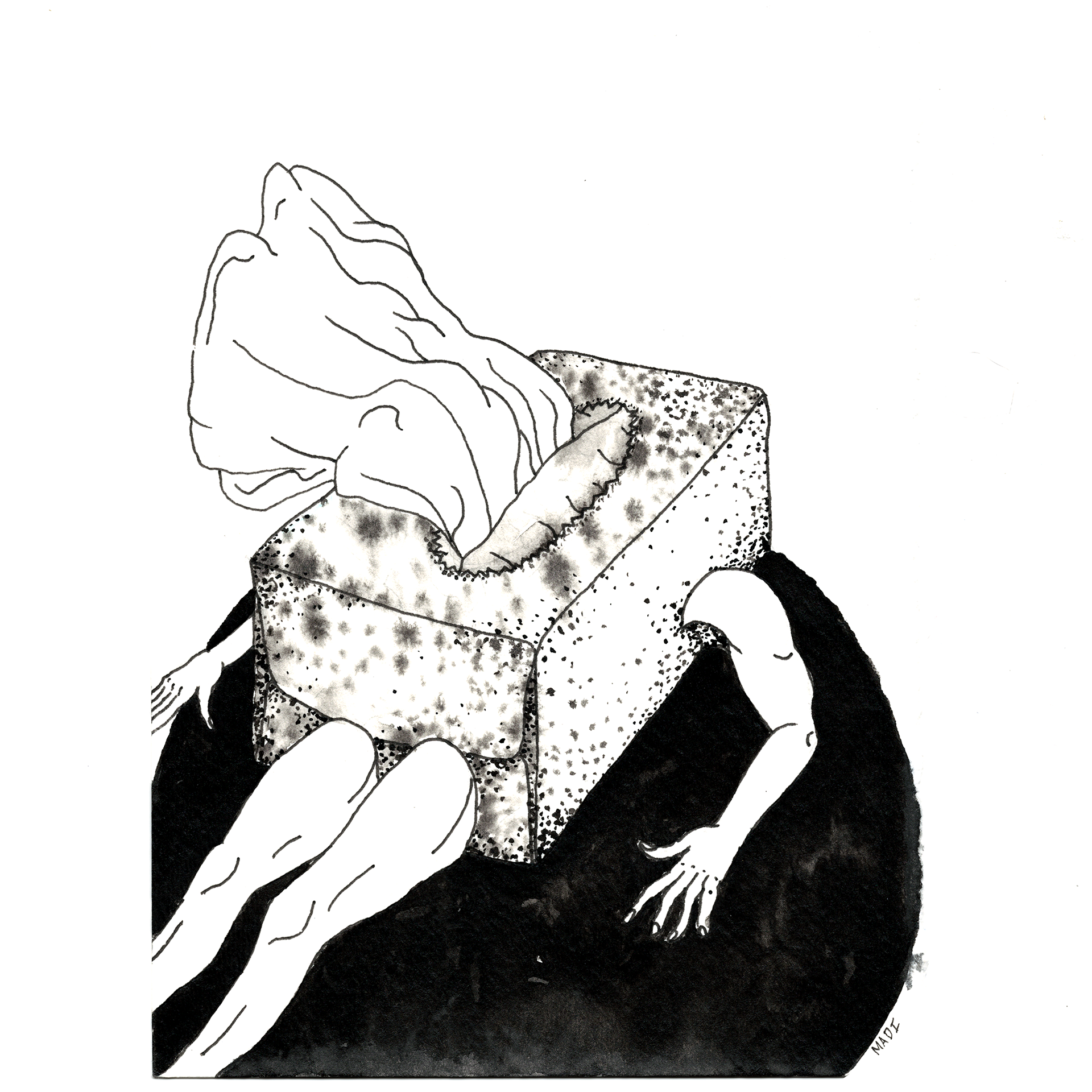 Day 7: Exhausted + Haunted Object = "...no...you're crying'' just don’t do that kind of thing. (5 1/2” x 7 1/2”)
