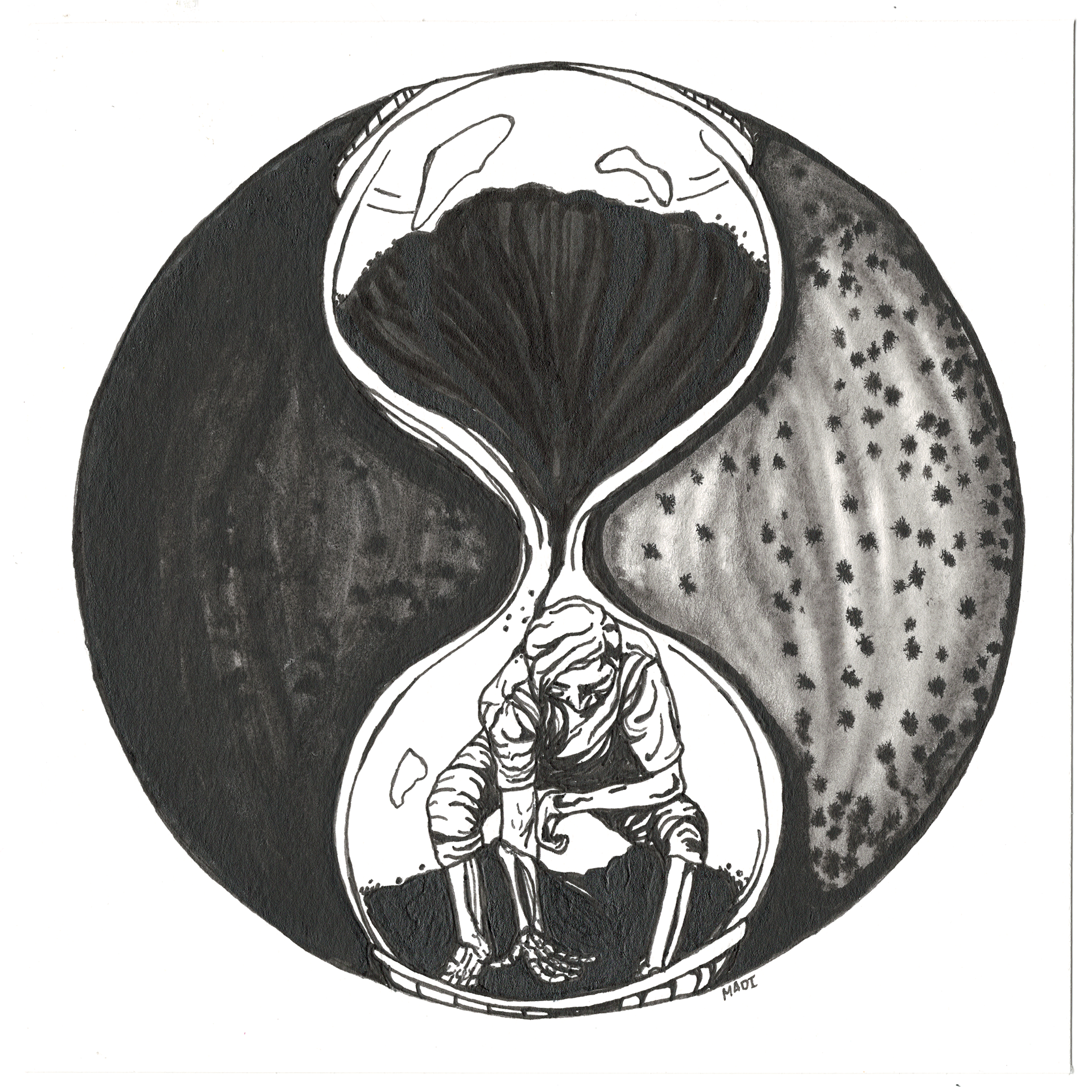Day 14: Clock + Skeleton = "watch the time''. (7” x 7”)