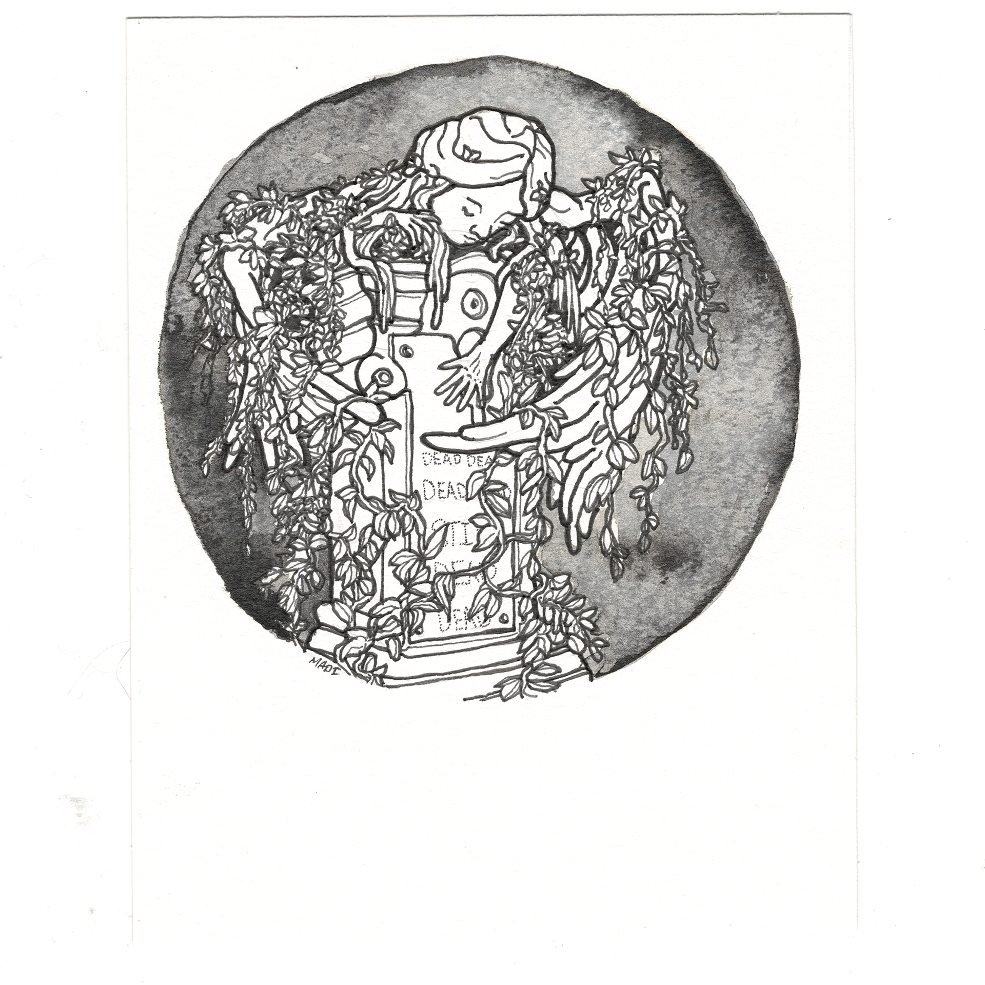 Day 13: Guarded + Grave = "not yet''. (5 5/8” x 7 1/8”)