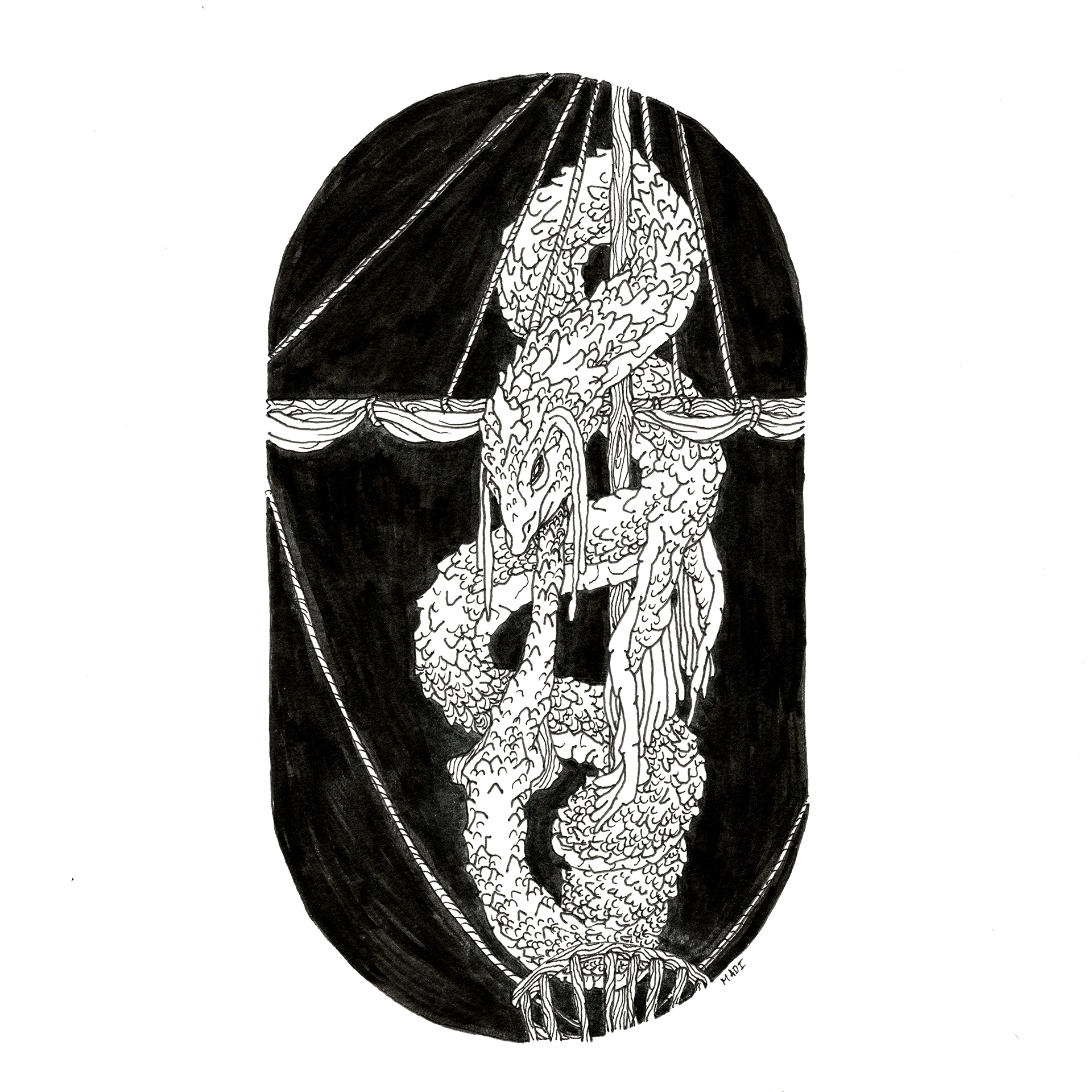 Day 3: Roasted + Cryptid = "they'll sing of you Ogopogo'' Sailors of old seem to have had terrible luck, they won this one though. Didn’t they? (4 3/8” x 7 15/16”)