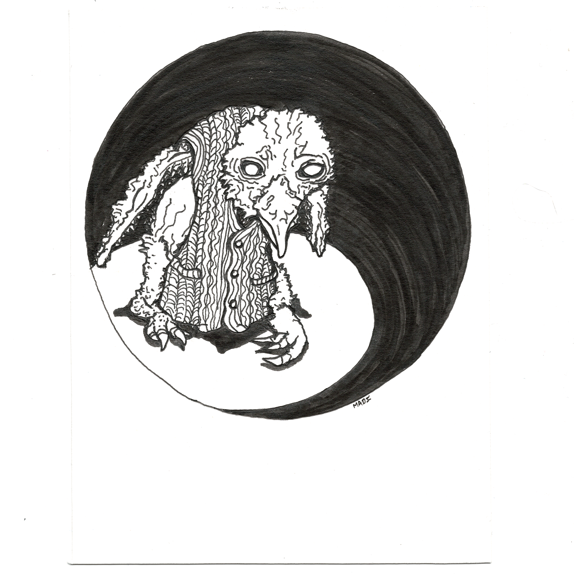 Day 15: Weak + Owl = “kinda cozy owlet”. (5 3/8” x 7 1/8”)