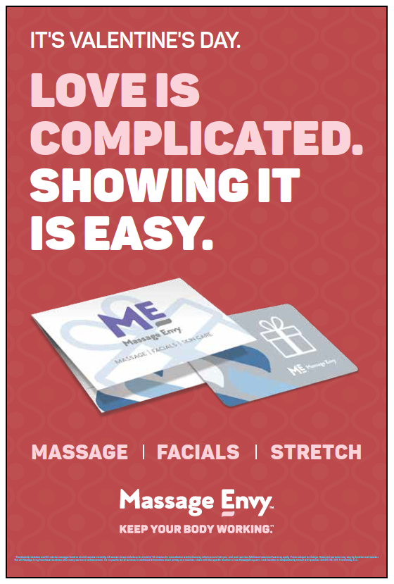 Window Cling promoting Valentine's Day Gift Card Promo