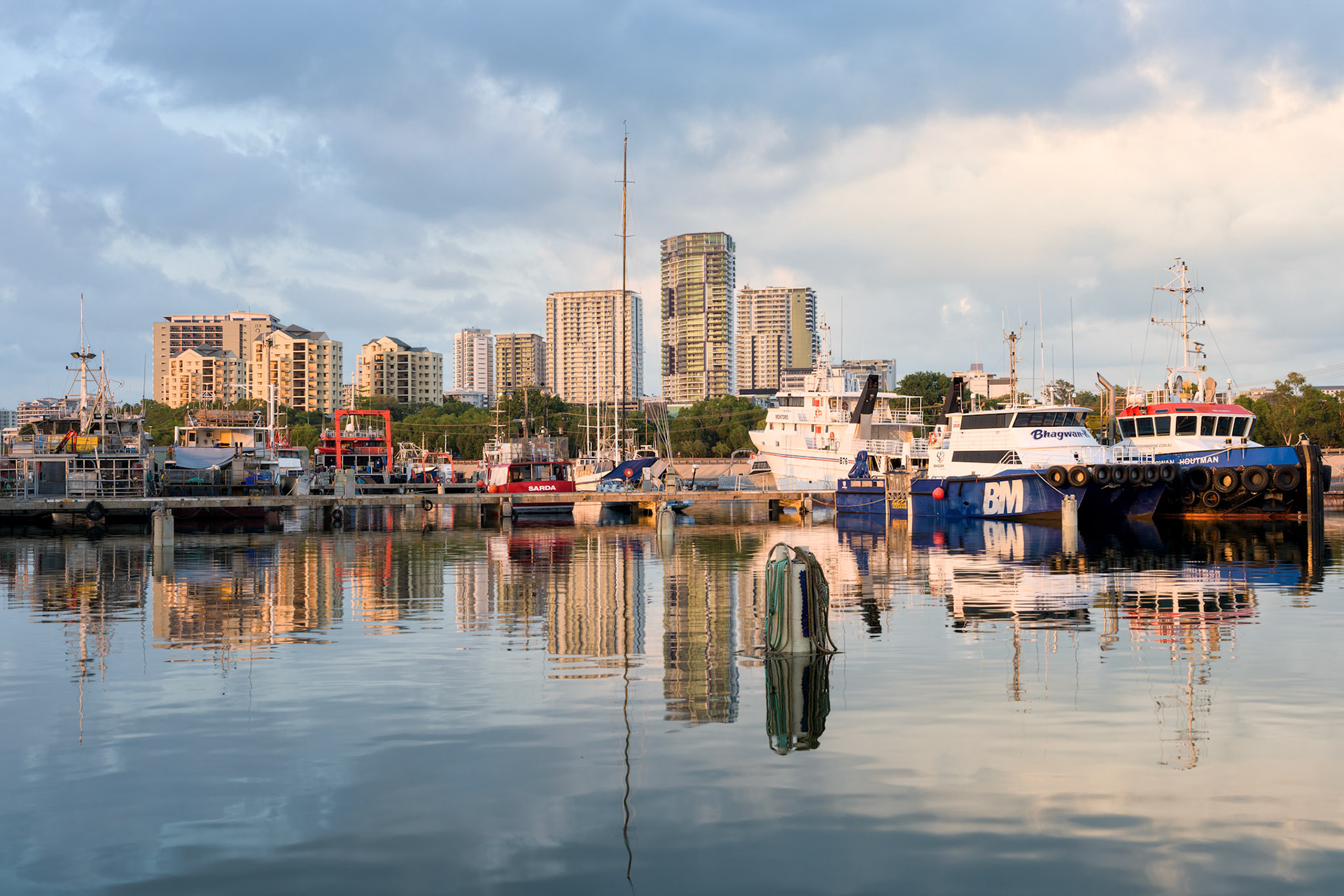Title: Fishermans Wharf, Darwin / Caption: Early morning light at Fishermans Wharf in Darwin made for some great reflections and a backdrop of the city skyline. Darwin is a great place, especially during the winter months. I love the festival in August