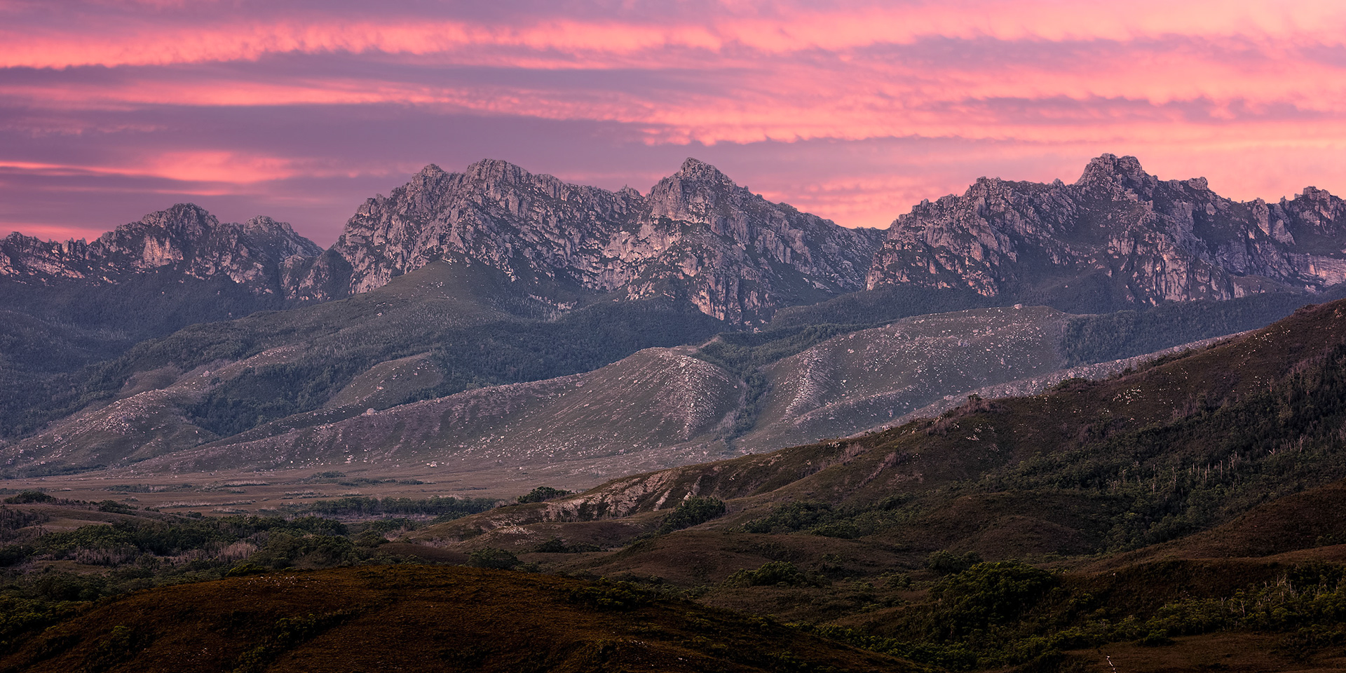 Western Aurthur Ranges / The day before I took this shot we met two chaps who had just spent six days hiking through a small section of these ranges. There's a lot of wild country in the South West National Park, Tasmania, Australia