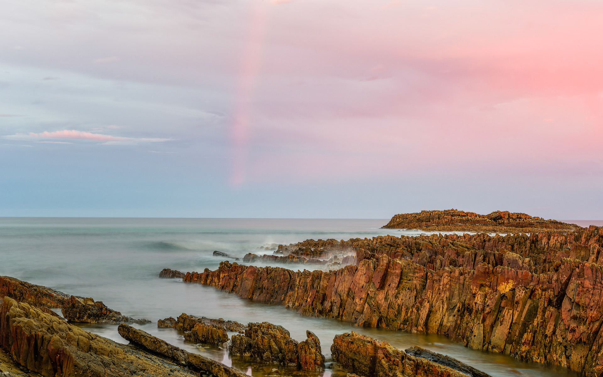 Sunset at Edgecombe Beach / I set up camp on the beach at the edge of the sea and then got my camera out just before a terrific sunset set the sky alight with colours. Near Rocky Cape, Northern Tasmania, Australia