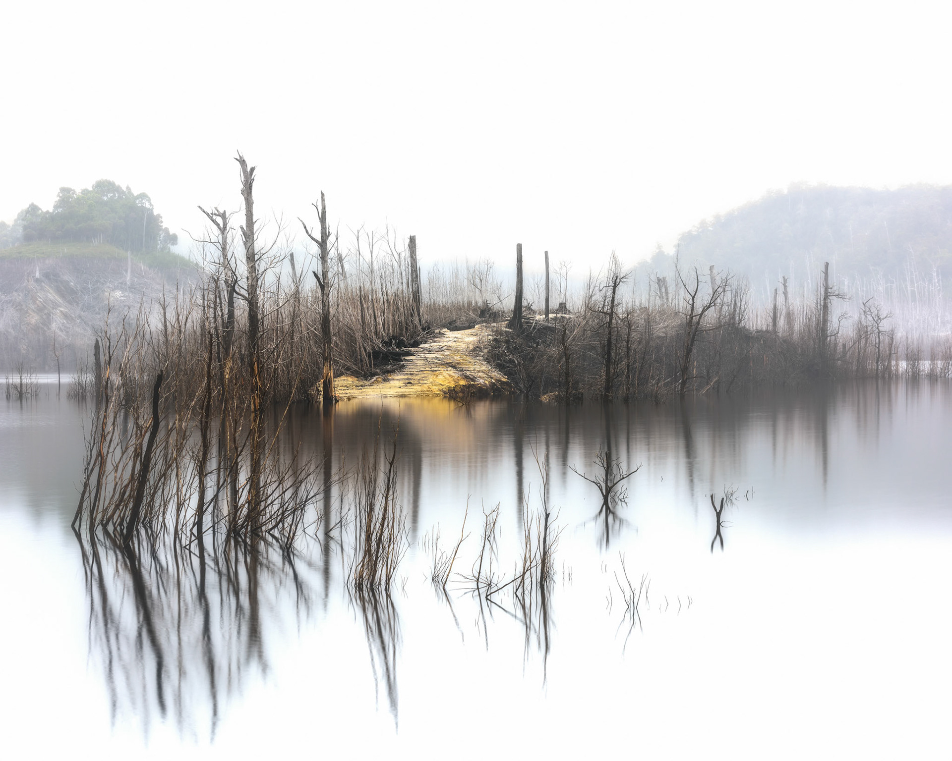 Road to Asgard / The drought of 2016 in Tasmania lowered the water levels in dams across the state and exposed all kinds of objects and landscapes for the first time in many years. This looks like it might have been a road.