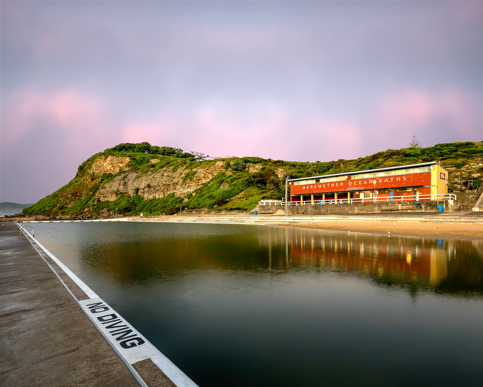 Title: Merewether Ocean Baths / Caption: A quiet morning on the beachfront in Newcastle, NSW, Australia