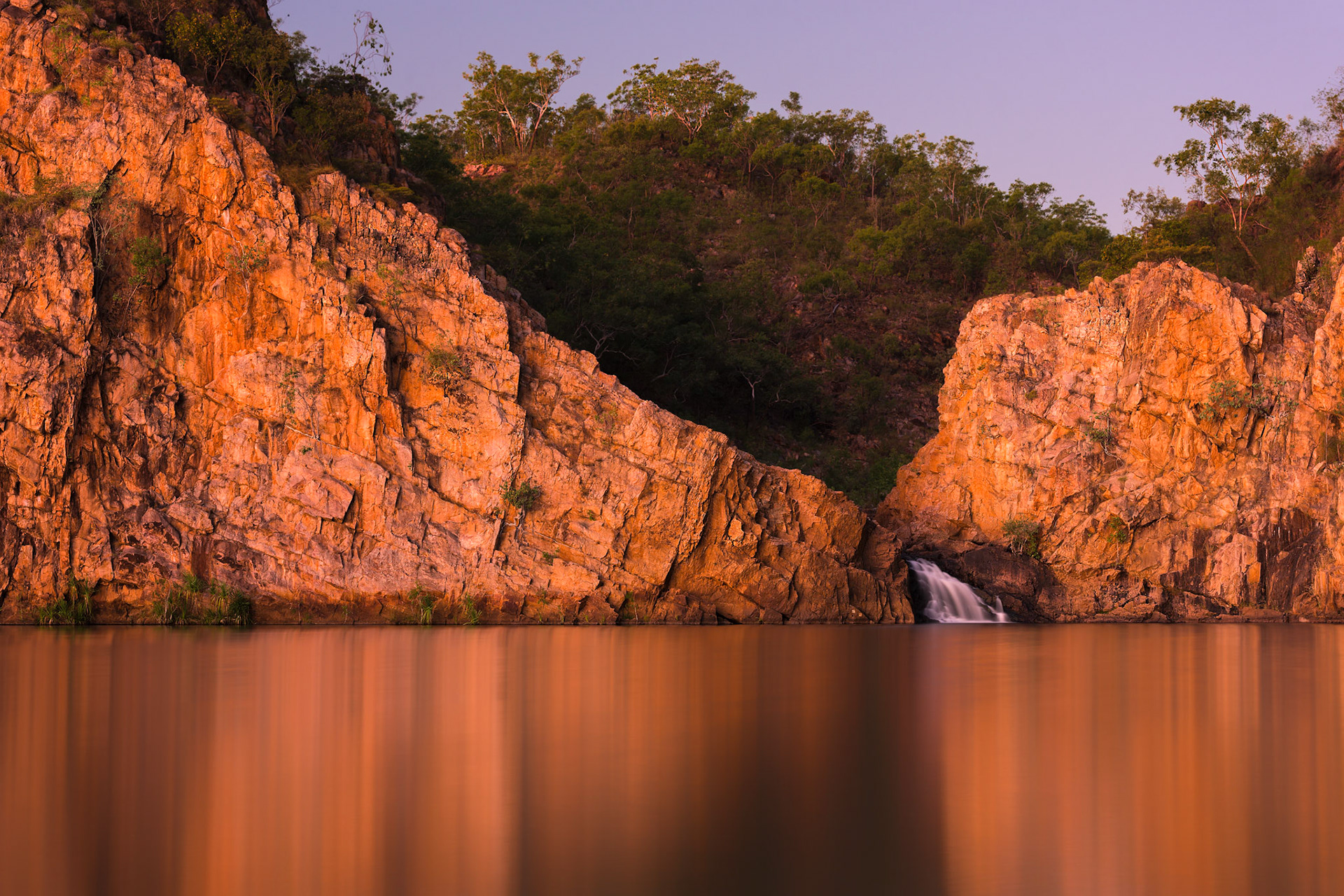 Title: Leliyn Falls at Sunset / Caption: Pick your time and you can still capture the copper colours at Leliyn Falls after the last tour bus leaves. Nitmiluk National Park, Northern Territory