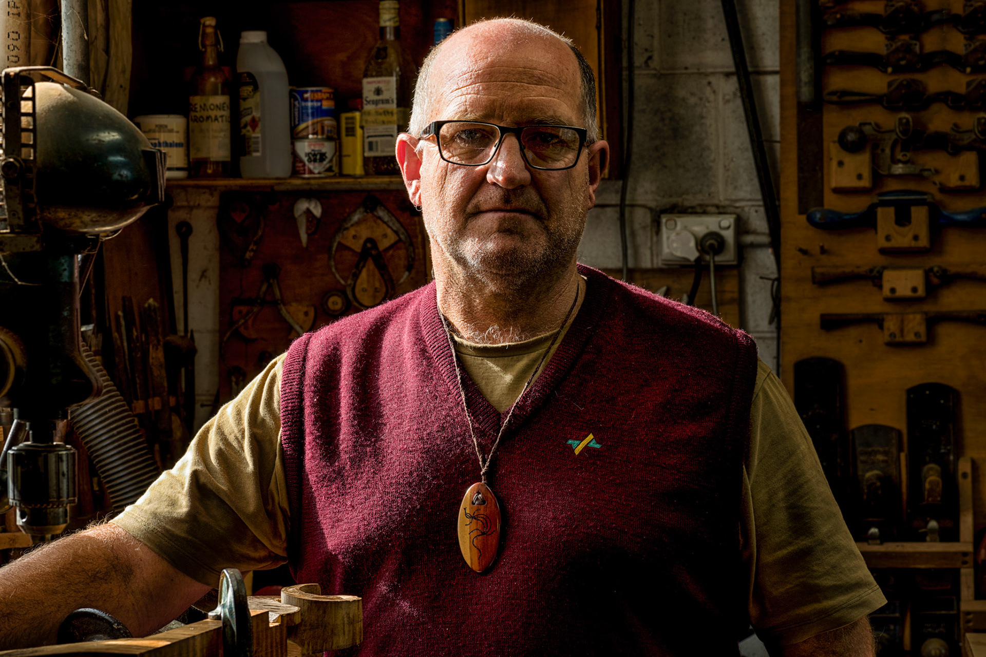 Title: Violin Maker's Son, Caption: Portrait in Kevin's Workshop in Wooragee, VIC, Australia