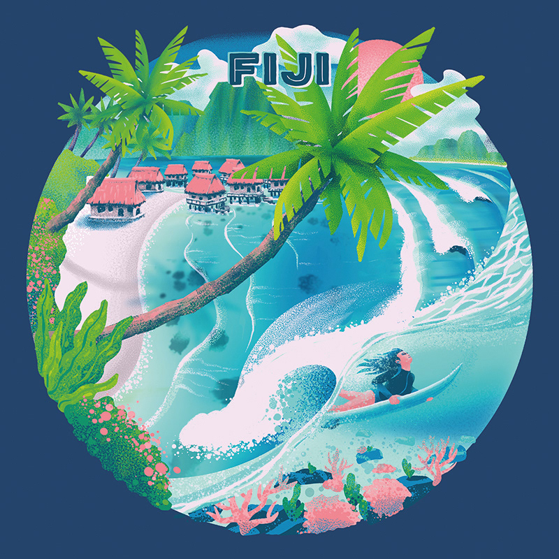 Surf Art Travel Illustration Fiji Cloudbreak