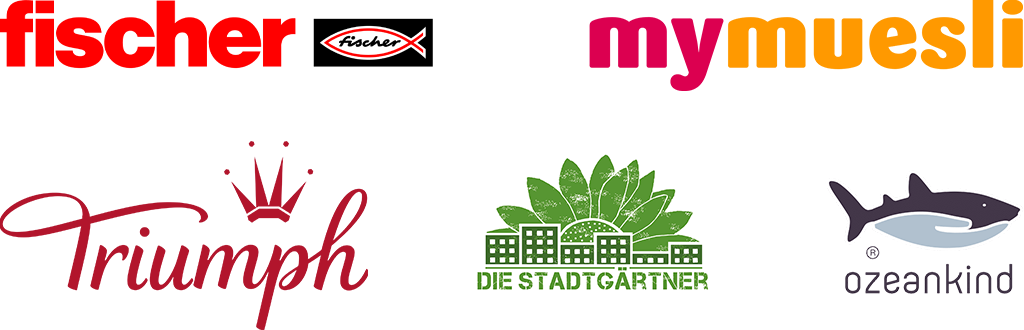 Klienten mit denen Studio Tiki zusammengearbeitet hat: Fischerwerke (Fischer), mymuesli, Triumph, Die Stadtgärtner, Ozeankind e.V.