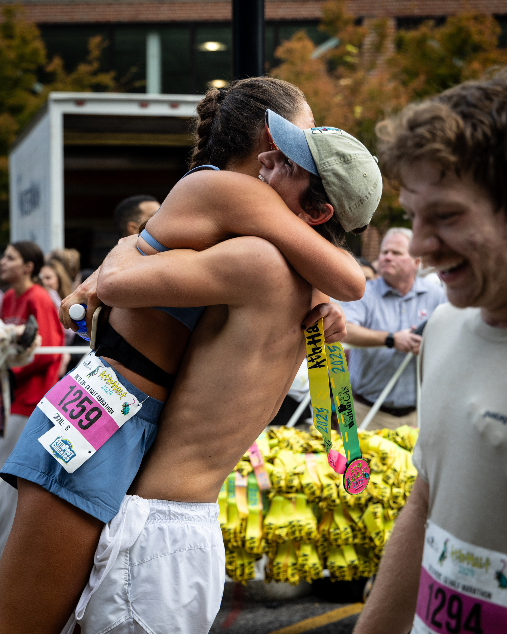 Alyssa Aghabeg celebrates after crossing the finish line at the AthHalf half marathon in Athens, Georgia on Sunday, Oct. 12, 2025. AthHalf is a fundraiser for Athfest Educates, which awards grants to schools, nonprofits and government agencies. (Photo/Emily Laycock)