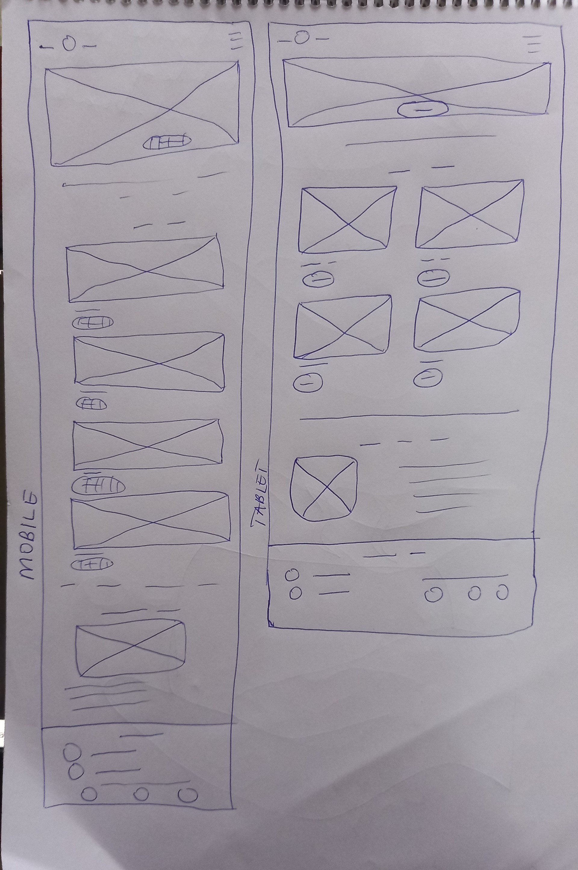 Mobile and tablet paper wireframes
