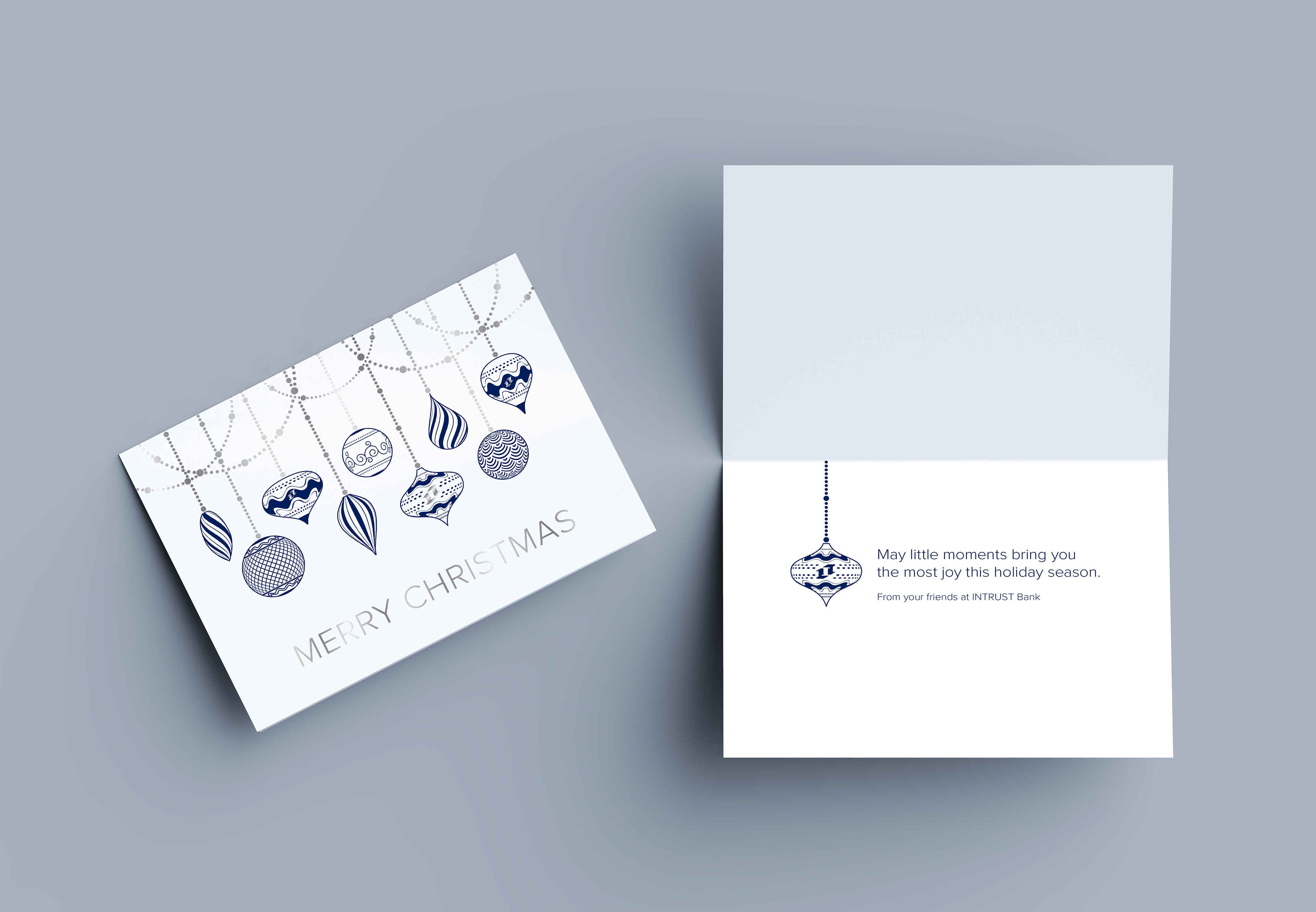 Christmas 2021 card exterior with single-color ink and foil imprint.