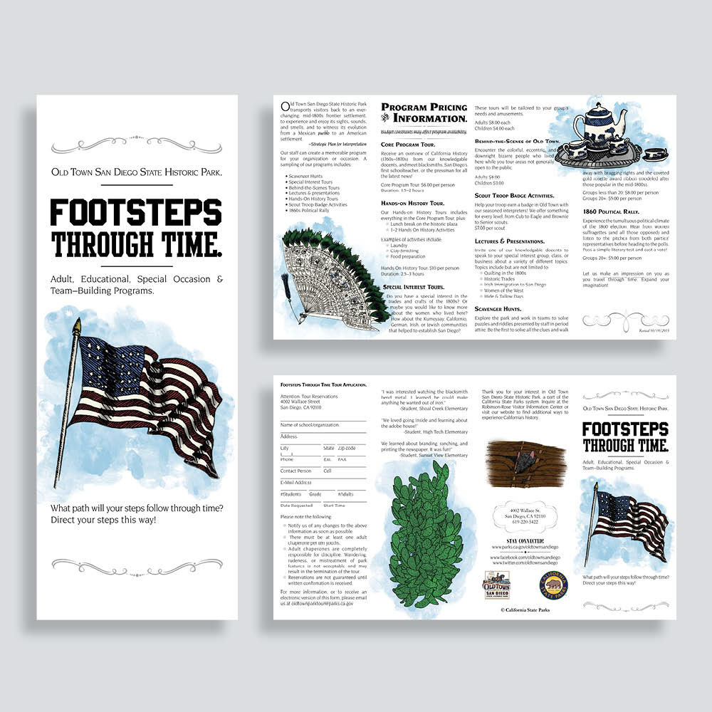 Led a project team of copywriter, illustrator, historian, and stakeholders to redesign existing single-color, 8.5x11" brochures to full-color, 8.5x14" brochures.