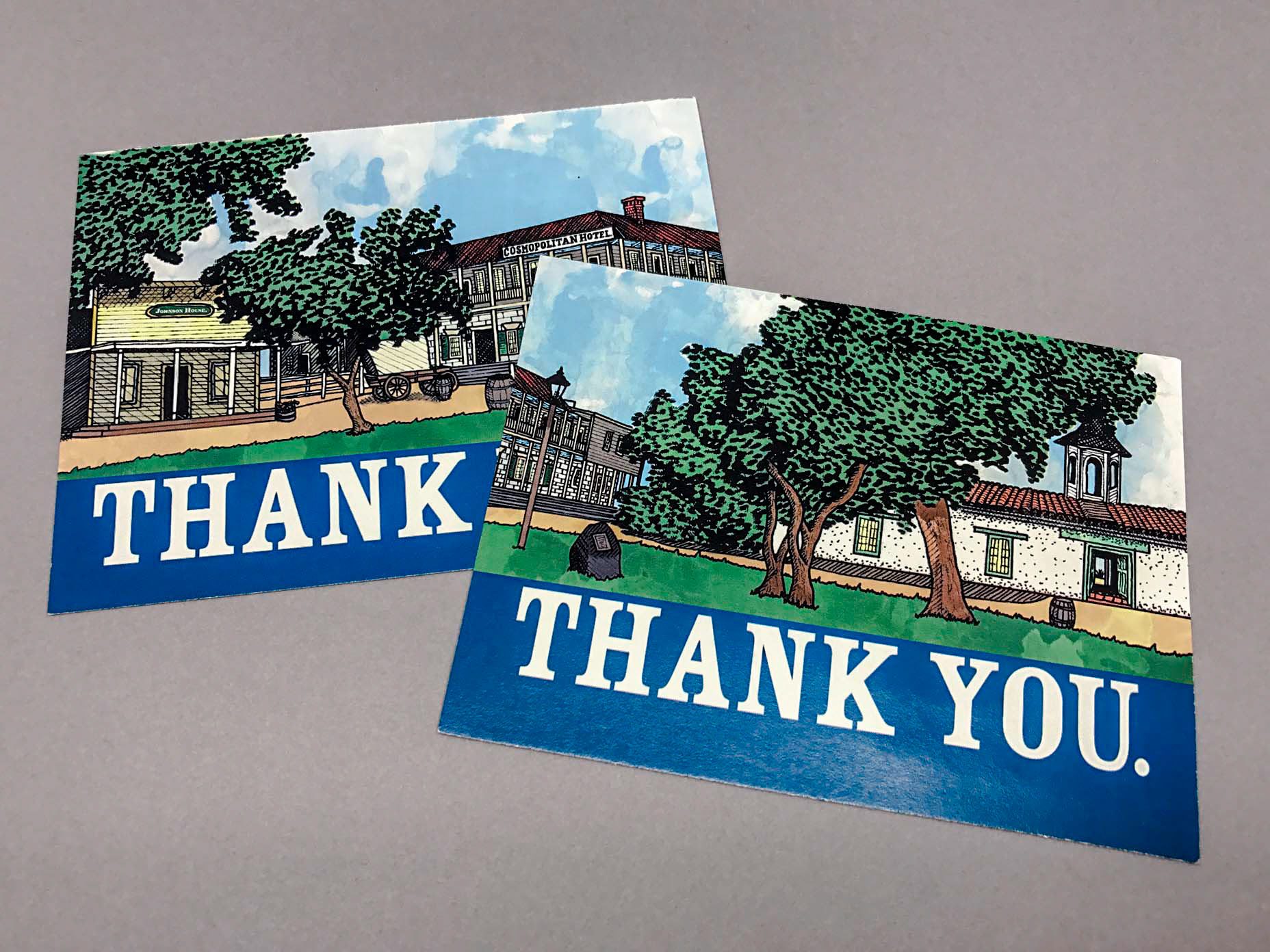 Directed a panoramic illustrative set of postcards to thank our summer volunteers for their efforts.