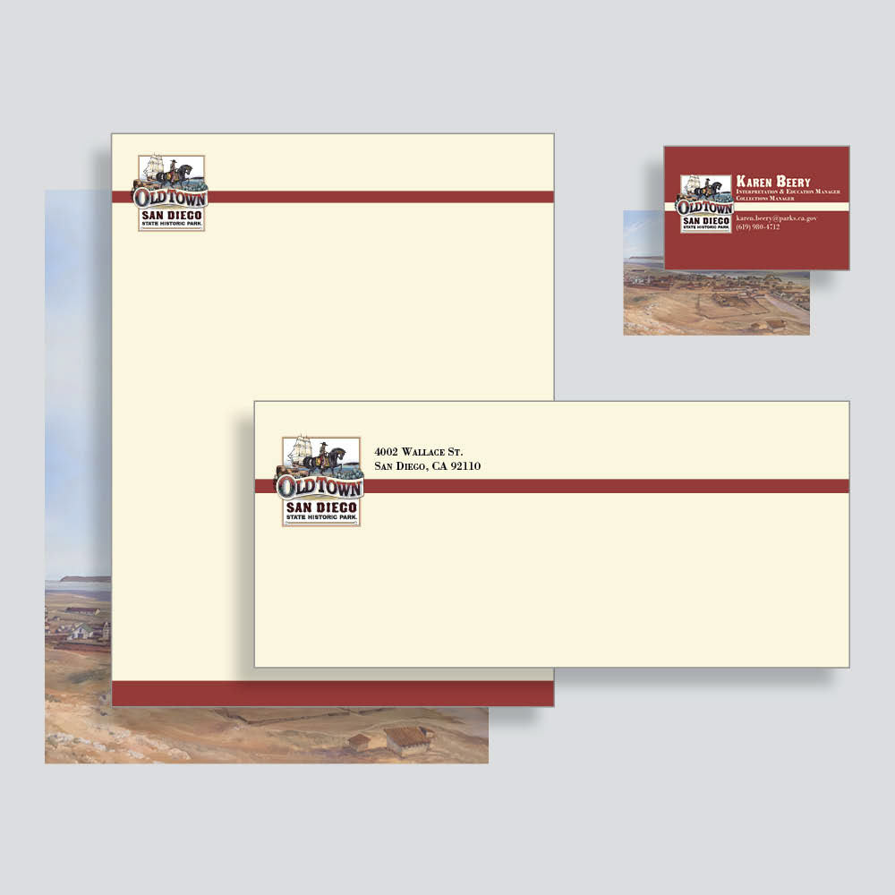 Reflected the unique identity of Old Town San Diego State Historic Park within the California State Parks system by designing a custom stationery package utilizing the park's logo.
