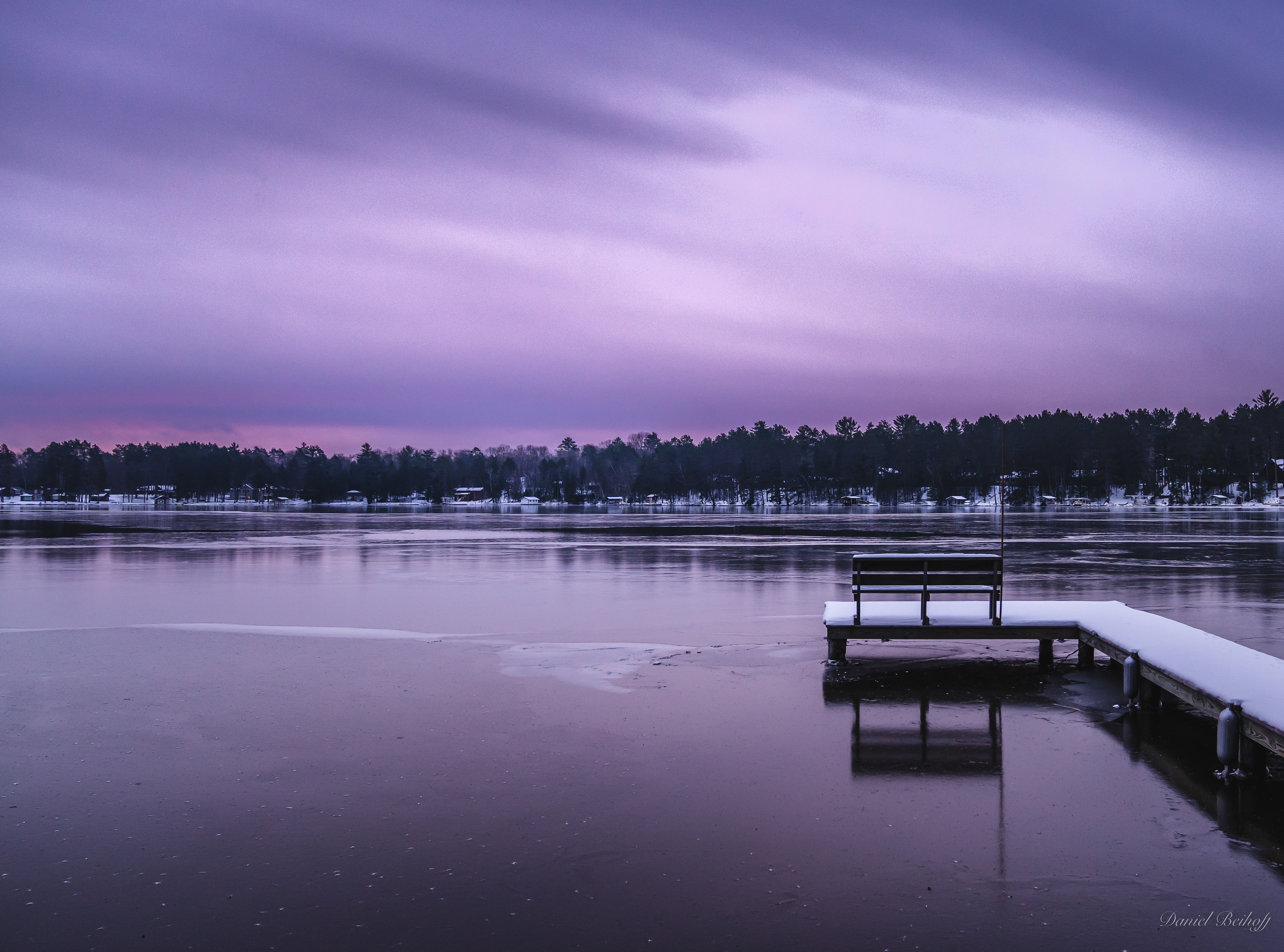 Winter Purple Sunrise Over a Wisconsin Lake